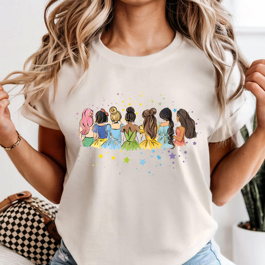 Comfort Colors® Retro Disney Princess Shirt, Watercolor Princess Shirts, Disney Trip T-Shirt, Disneyworld Long Sleeve Tee