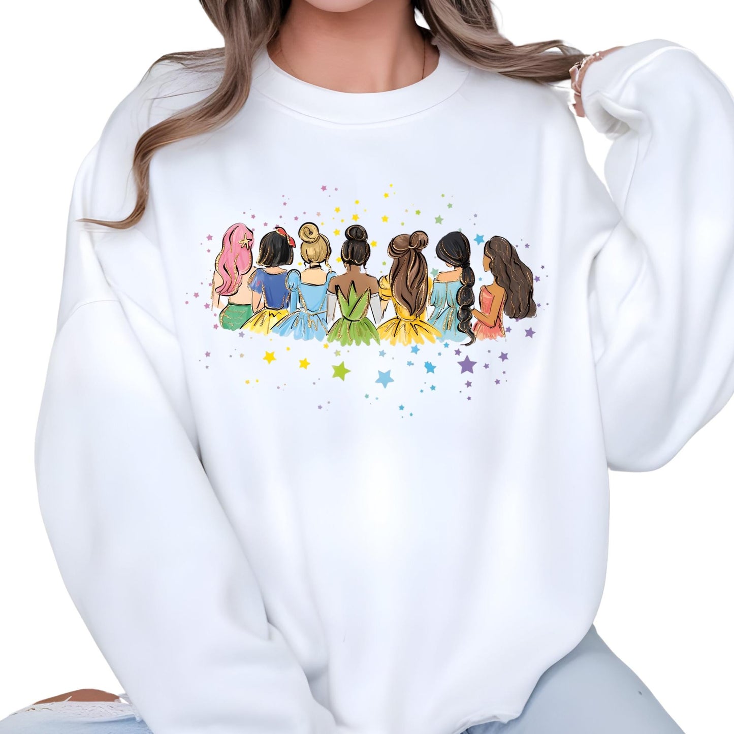 Watercolor Disney All Princess Sweatshirt, Disney Trip Hoodie, Disneyworld Princess Sweat Gift