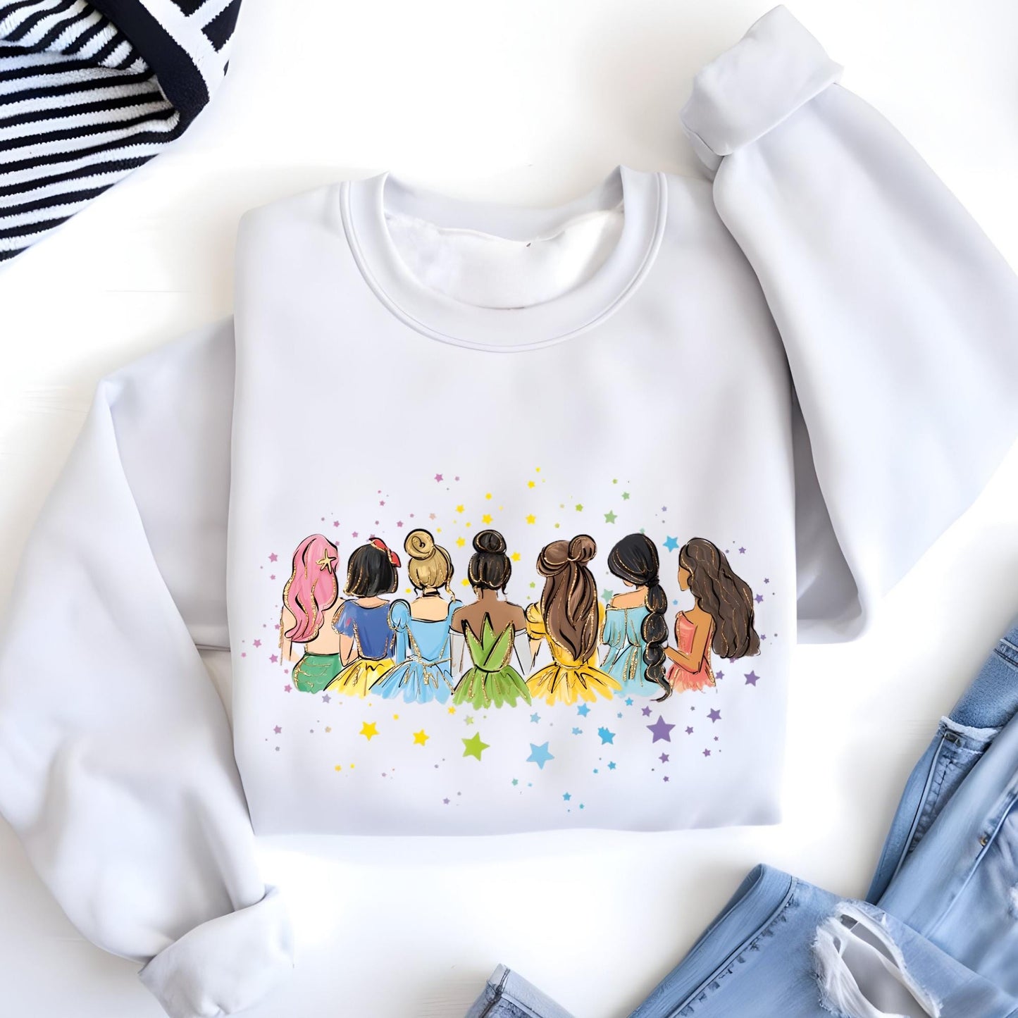 Watercolor Disney All Princess Sweatshirt, Disney Trip Hoodie, Disneyworld Princess Sweat Gift