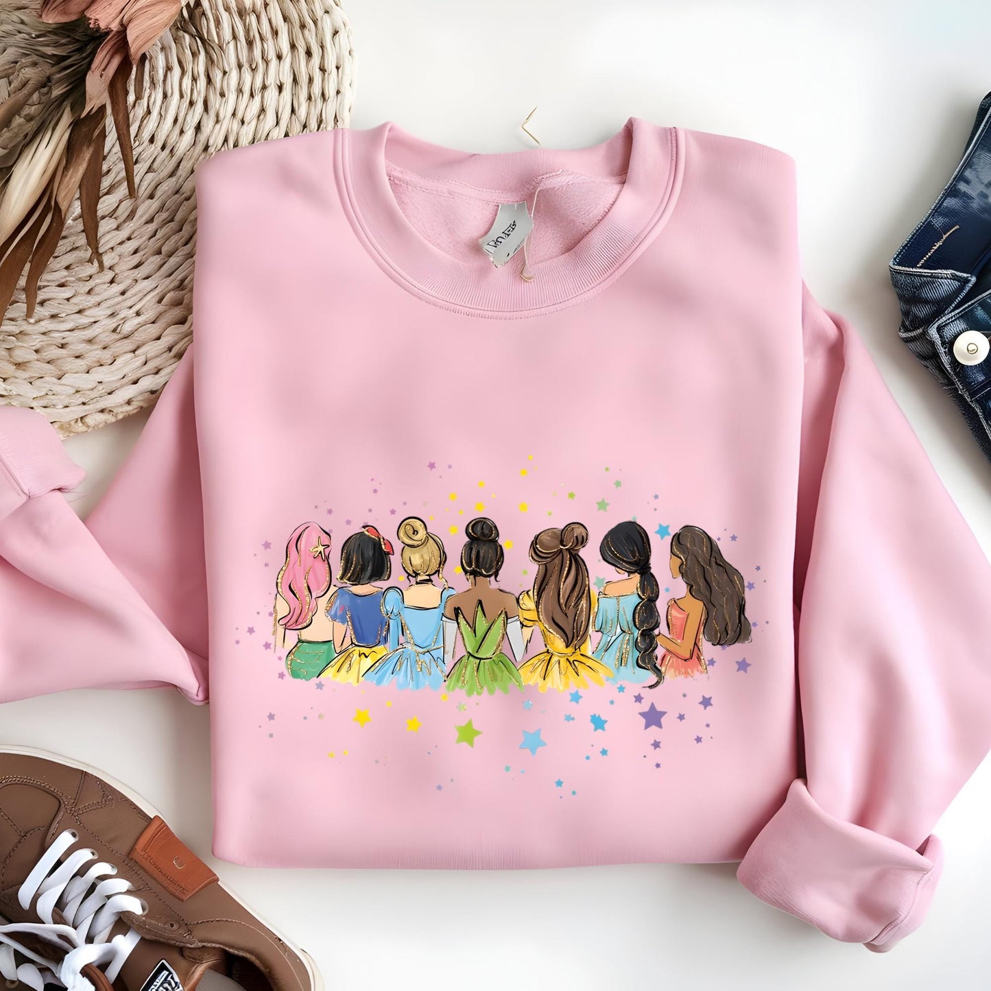 Watercolor Disney All Princess Sweatshirt, Disney Trip Hoodie, Disneyworld Princess Sweat Gift