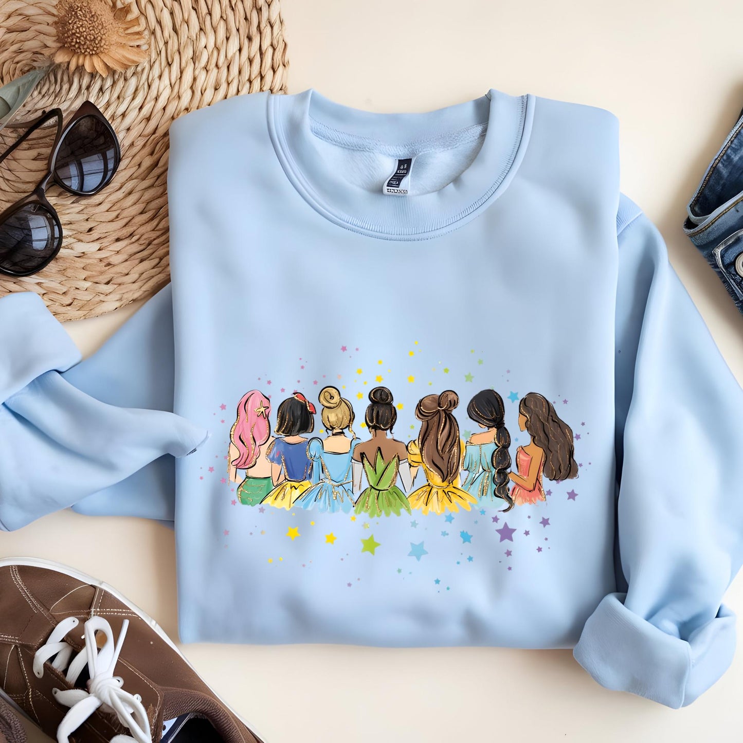 Watercolor Disney All Princess Sweatshirt, Disney Trip Hoodie, Disneyworld Princess Sweat Gift