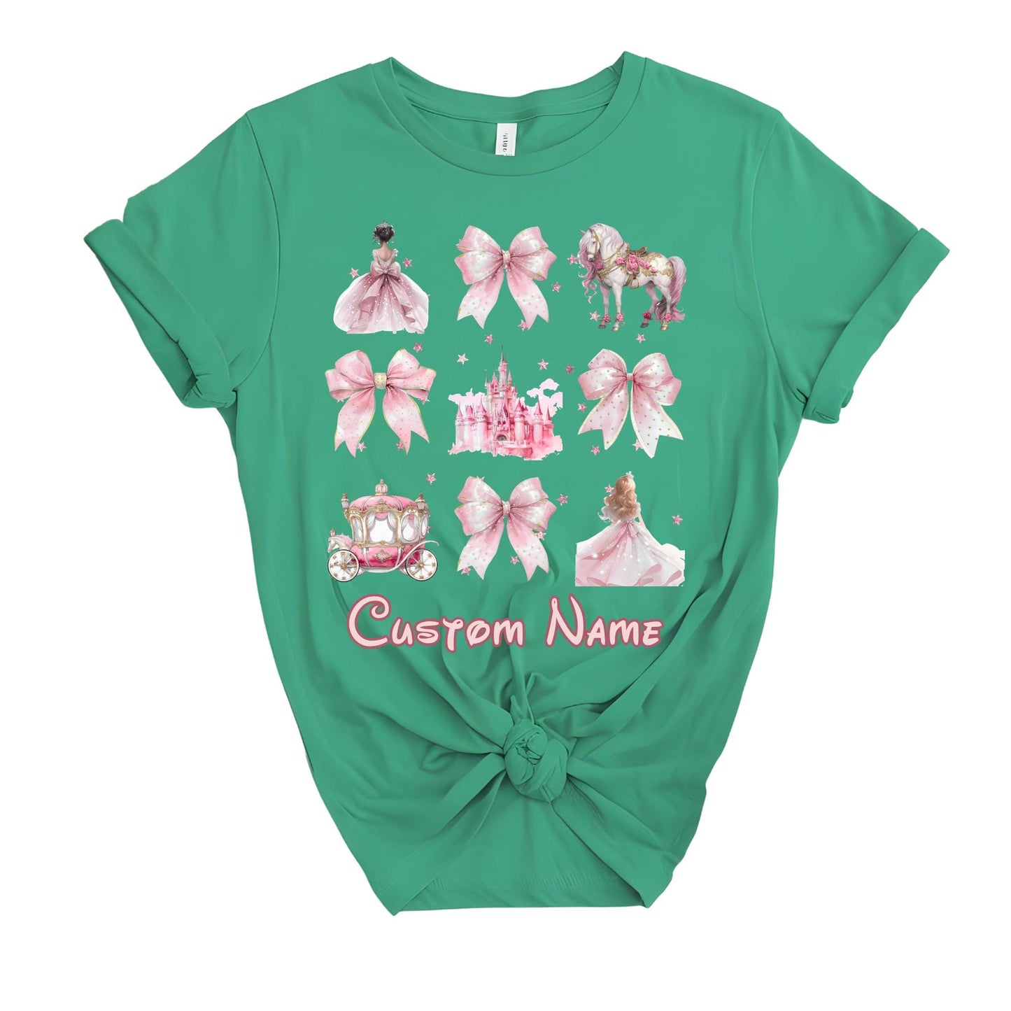 Personalized Disney Cinderella Watercolor Coquette Bow Shirts, Magic Kingdom Disneyland Family Trip Tee, Custom Princess Shirt