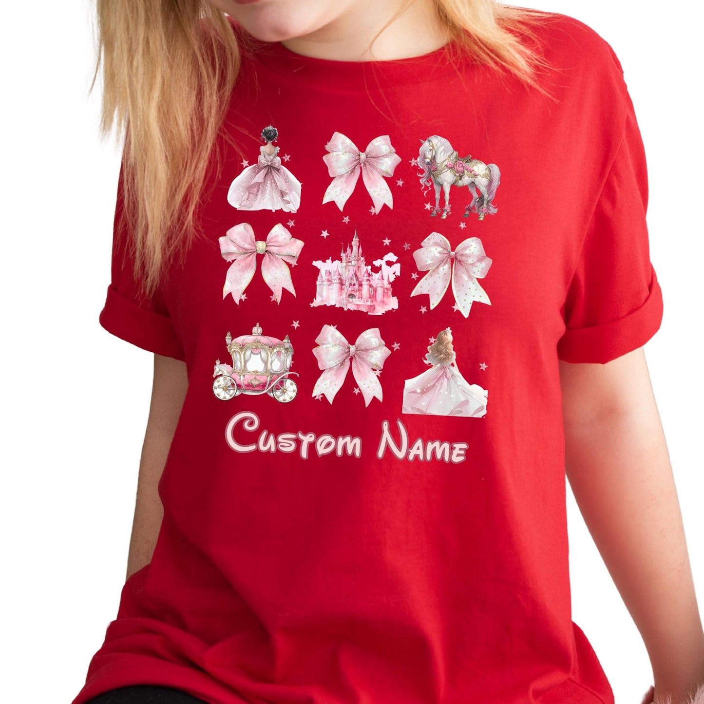 Personalized Disney Cinderella Watercolor Coquette Bow Shirts, Magic Kingdom Disneyland Family Trip Tee, Custom Princess Shirt