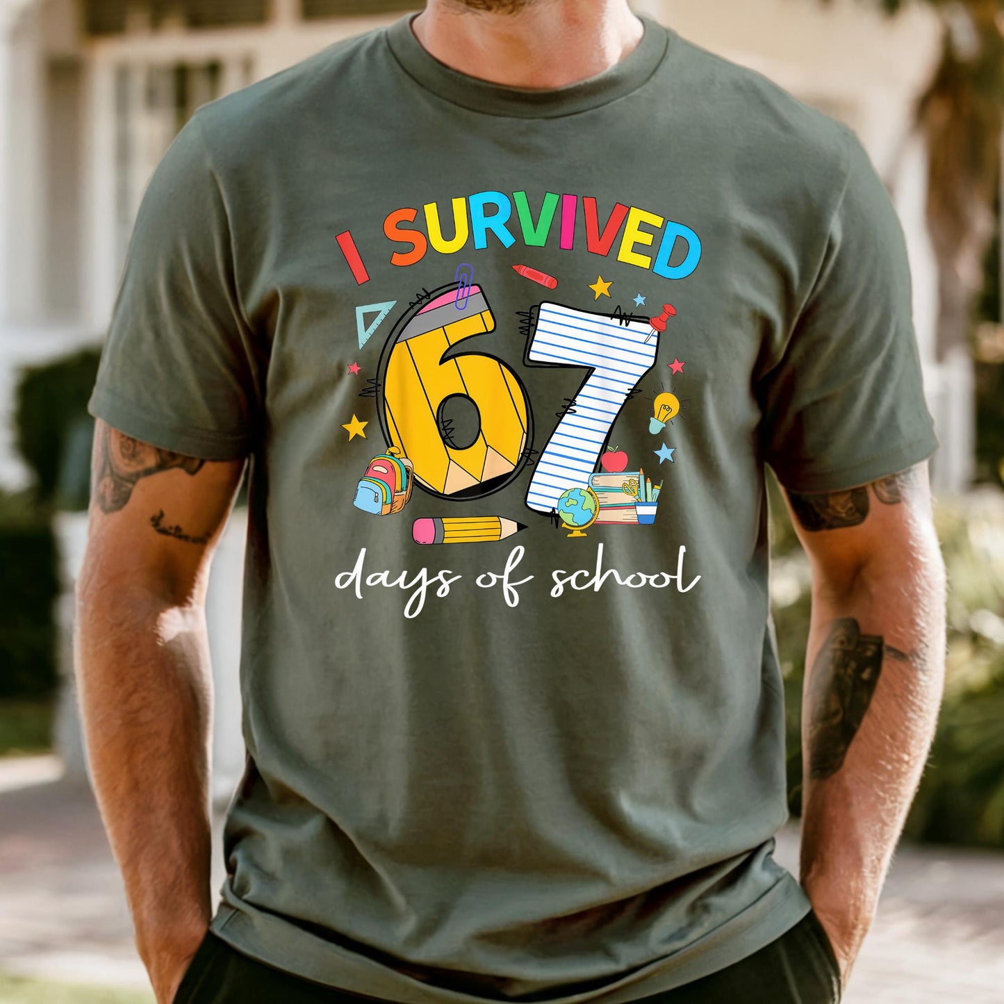 Custom Comfort Colors® I Survived 67 Days of School Shirt, Funny Six Seven Teacher Graphic Tee