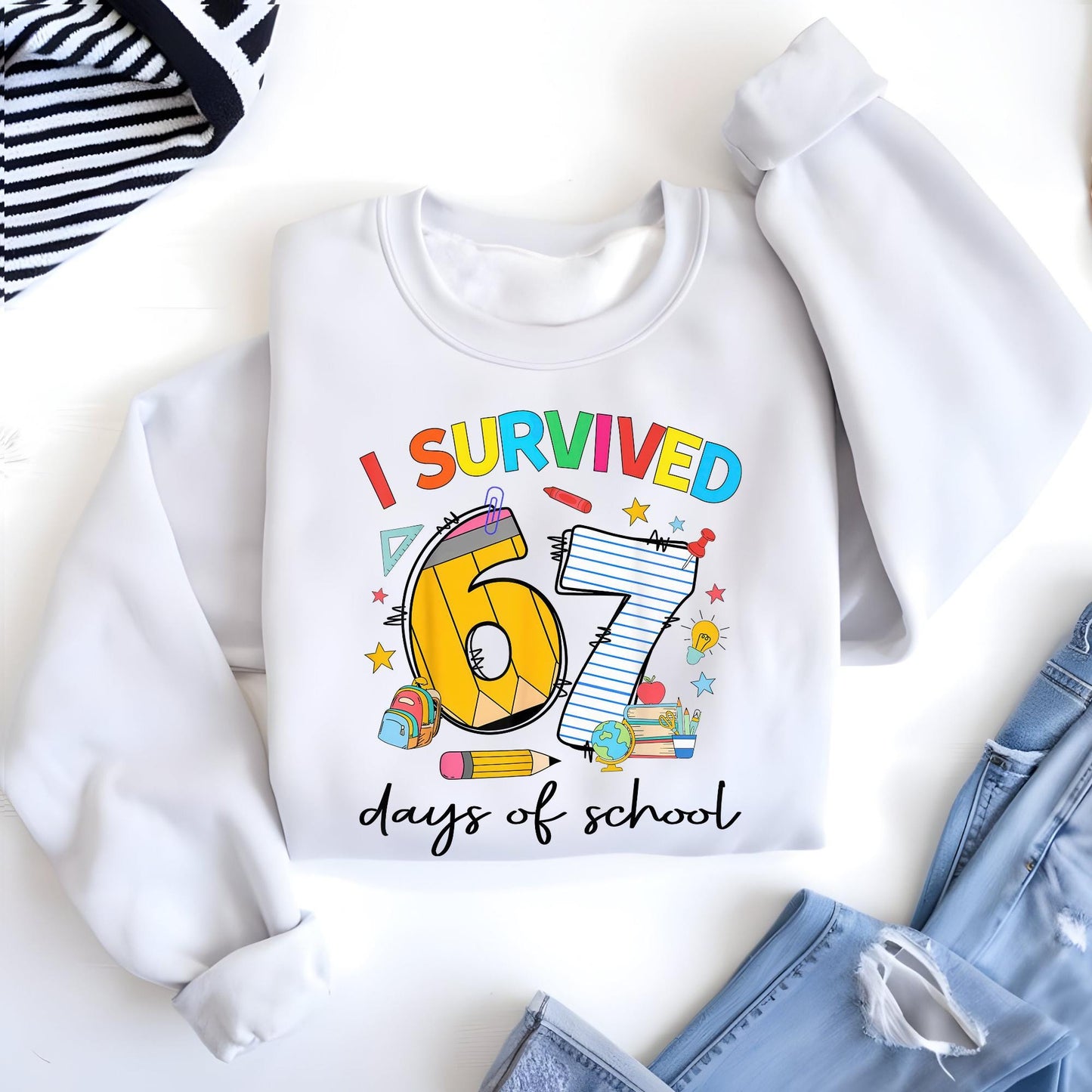 I Survived 67 Days of School Sweatshirt, Trends Six Seven Teacher Graphic Hoodie