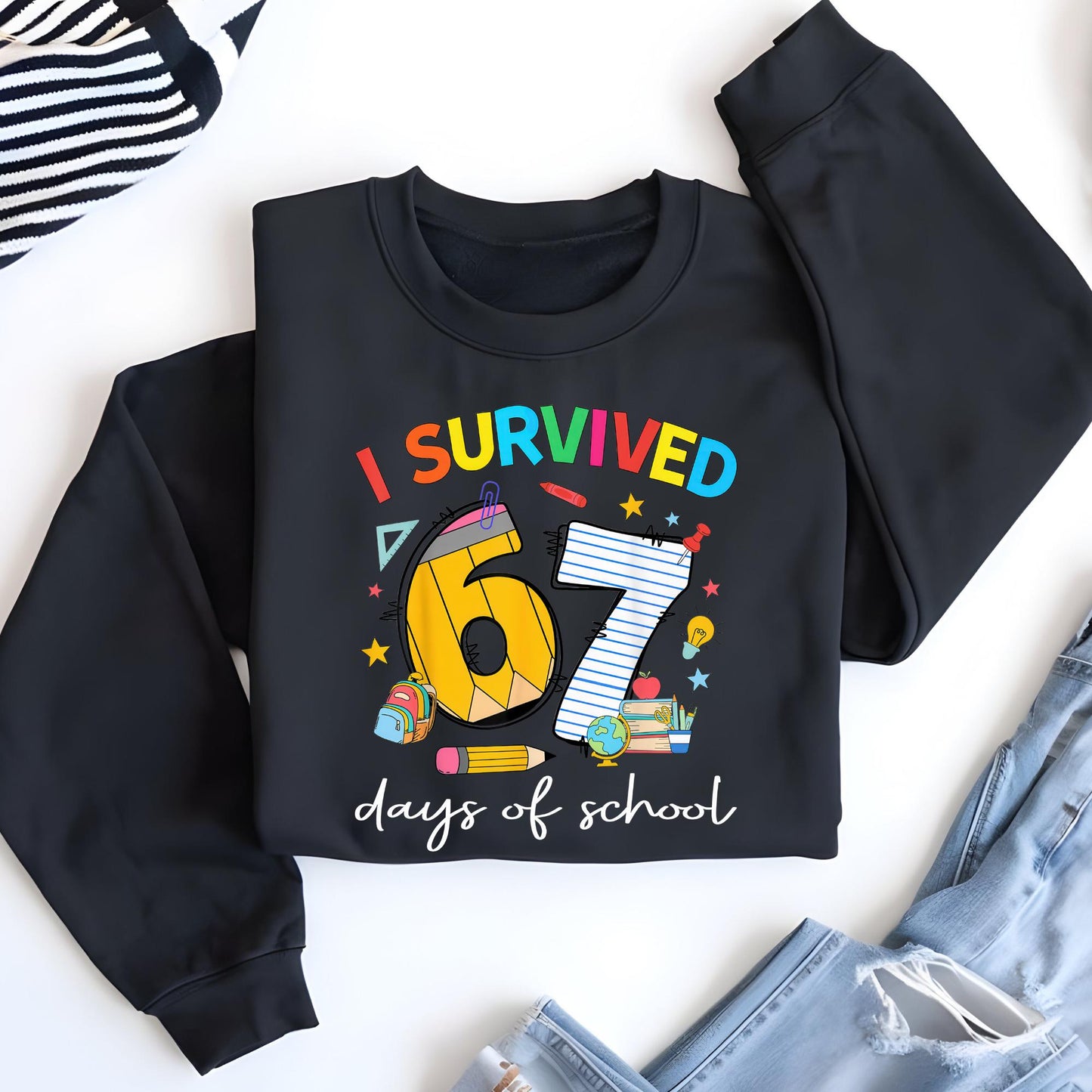 I Survived 67 Days of School Sweatshirt, Trends Six Seven Teacher Graphic Hoodie