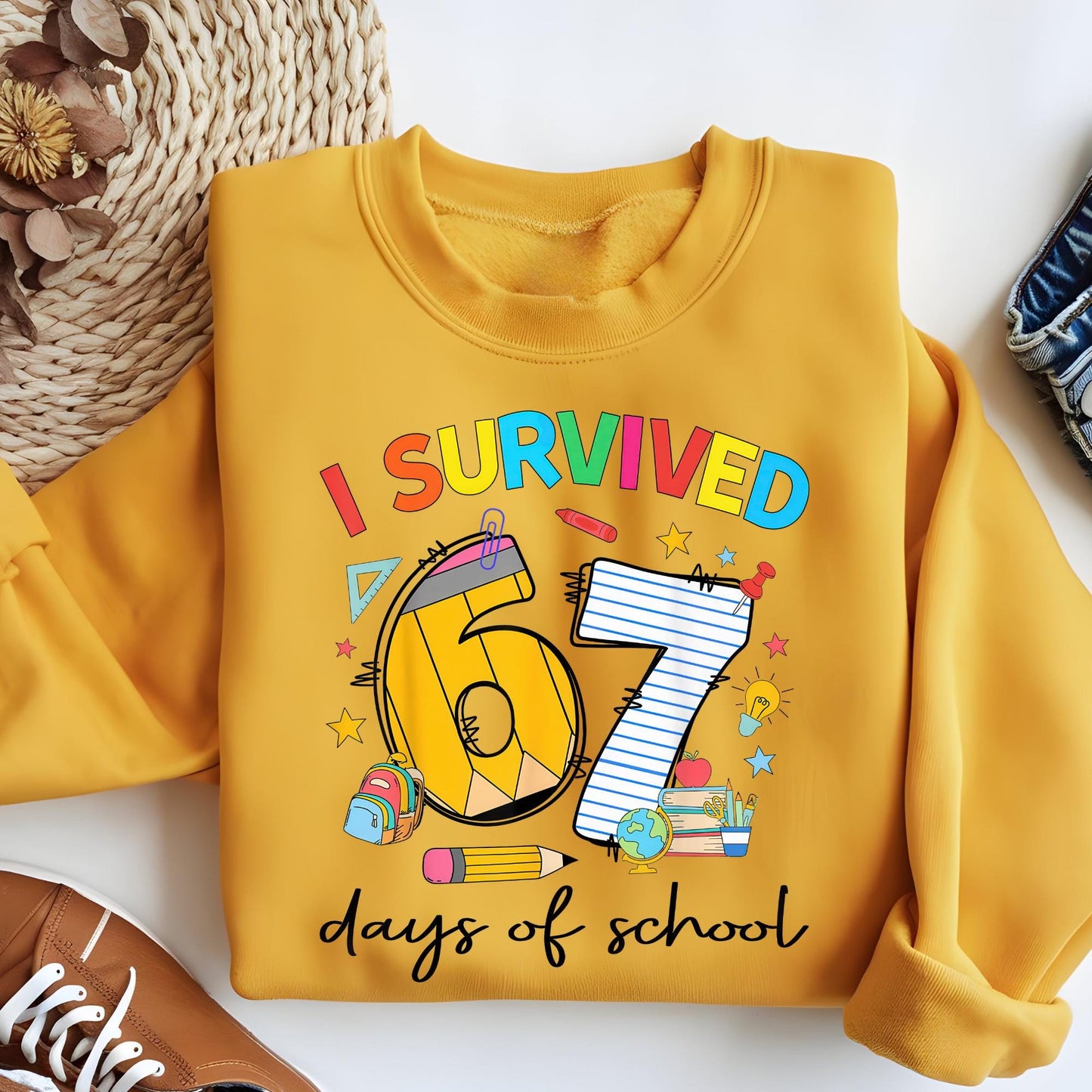 I Survived 67 Days of School Sweatshirt, Trends Six Seven Teacher Graphic Hoodie