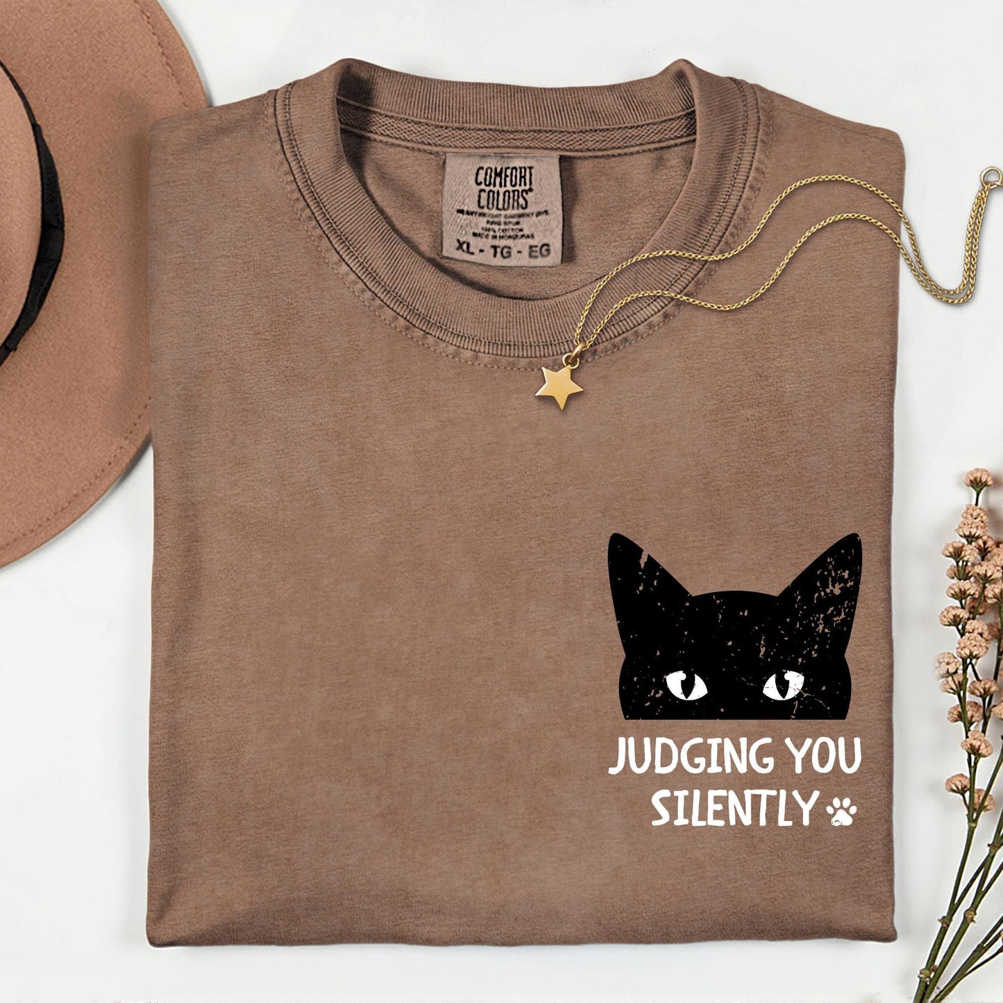 Custom Comfort Colors® Judging You Silently Cat Shirt, Sarcastic Cats Lover Tee, Funny Cat Mom Shirts, Animal Lover Gift
