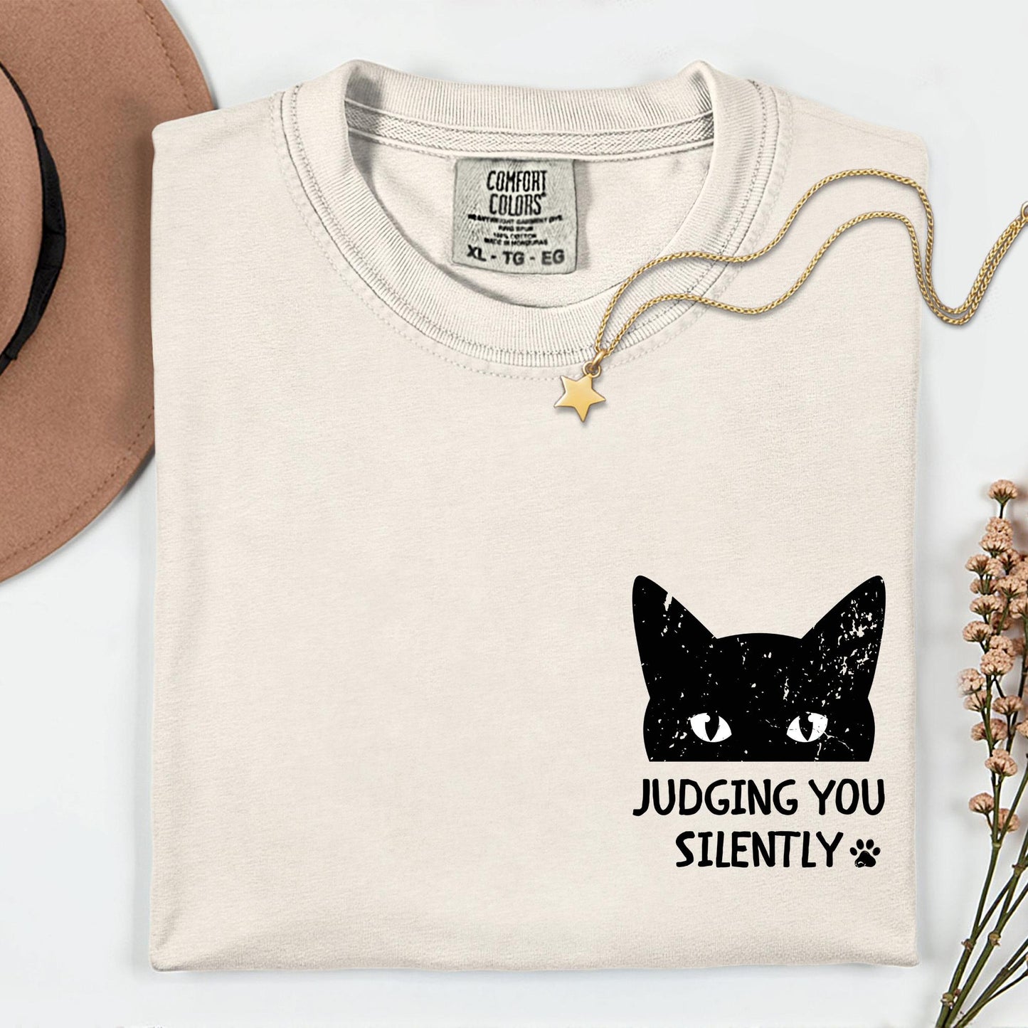 Custom Comfort Colors® Judging You Silently Cat Shirt, Sarcastic Cats Lover Tee, Funny Cat Mom Shirts, Animal Lover Gift