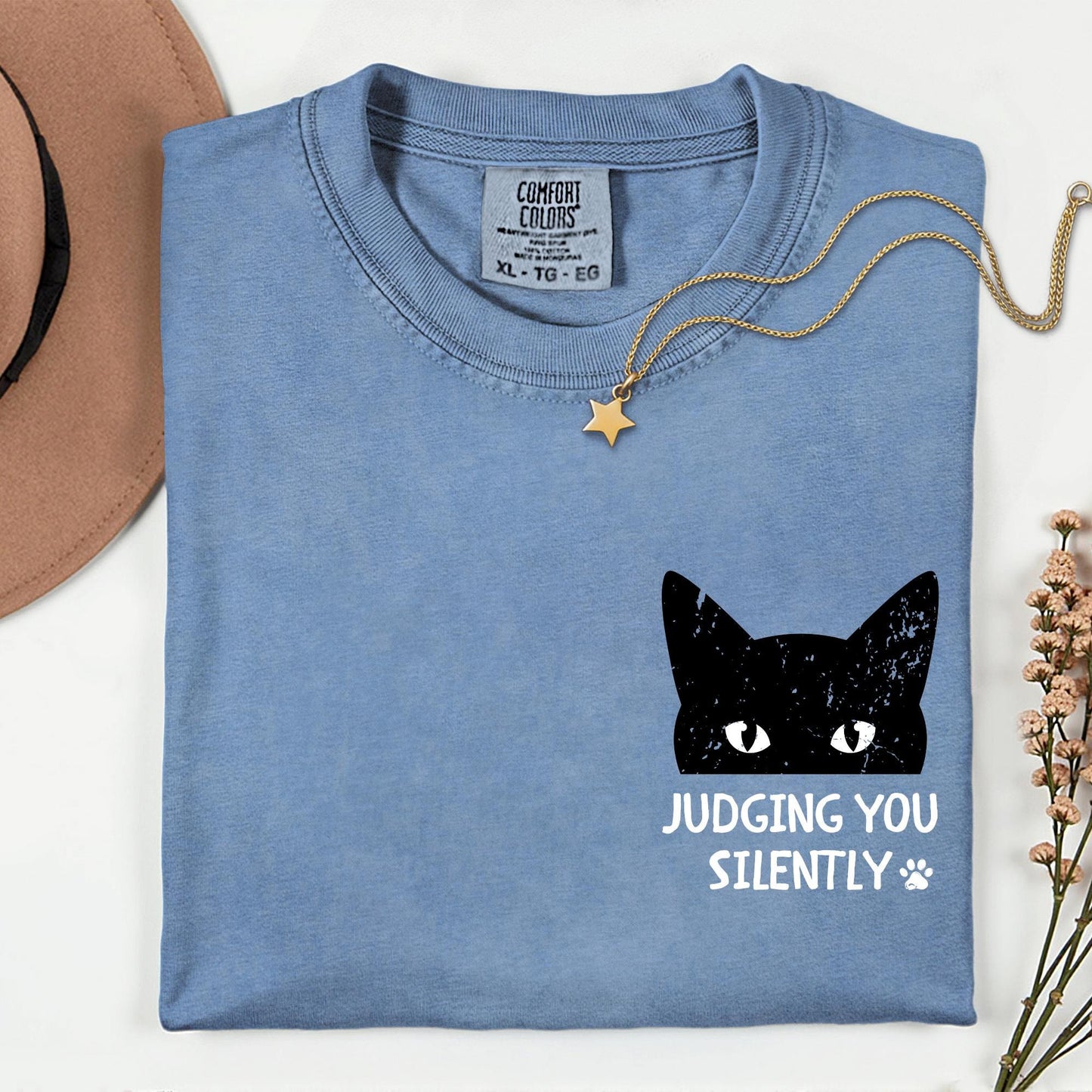 Custom Comfort Colors® Judging You Silently Cat Shirt, Sarcastic Cats Lover Tee, Funny Cat Mom Shirts, Animal Lover Gift