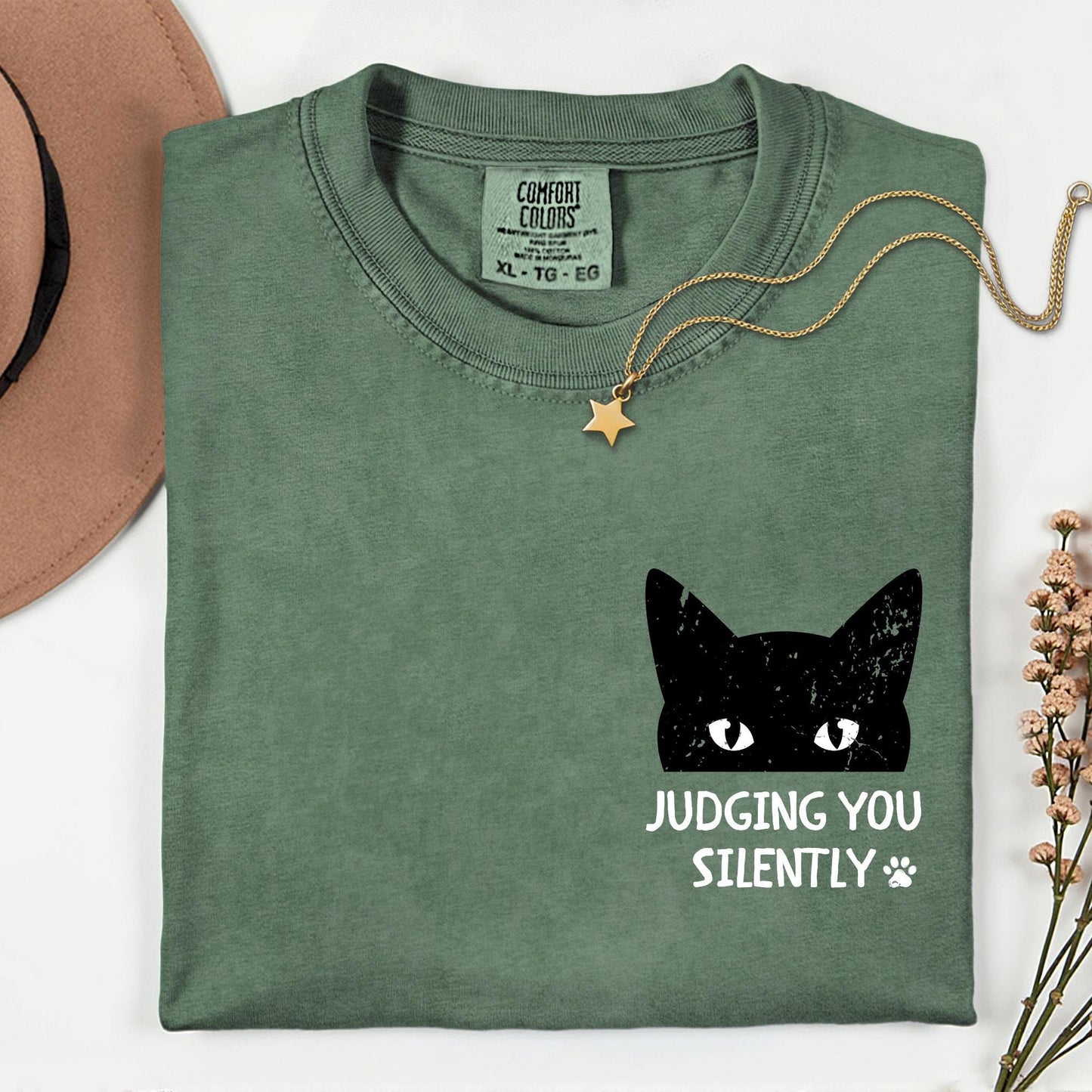 Custom Comfort Colors® Judging You Silently Cat Shirt, Sarcastic Cats Lover Tee, Funny Cat Mom Shirts, Animal Lover Gift