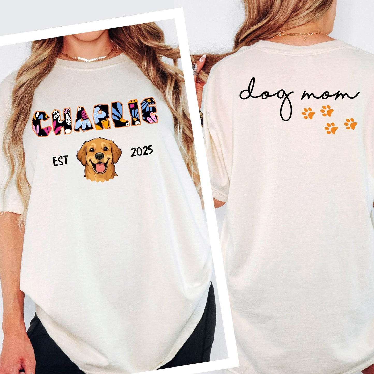 Custom Comfort Colors® Dog Mom Shirt, Personalized 2 Sides Pet Portrait Tshirt, Customizable Cat Mom Dad Tee