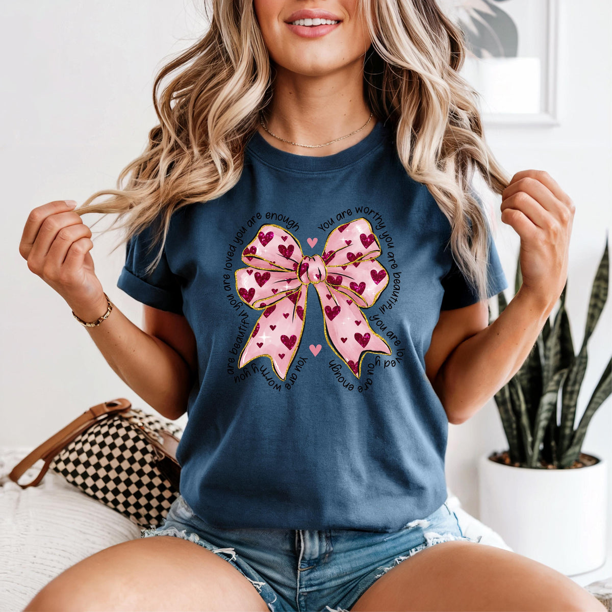 Comfort Colors Affirmation Bow Shirt, Self Love Graphic Tee, Pink Bow T-Shirt, Cute Positive Quote Top, Gift For Her