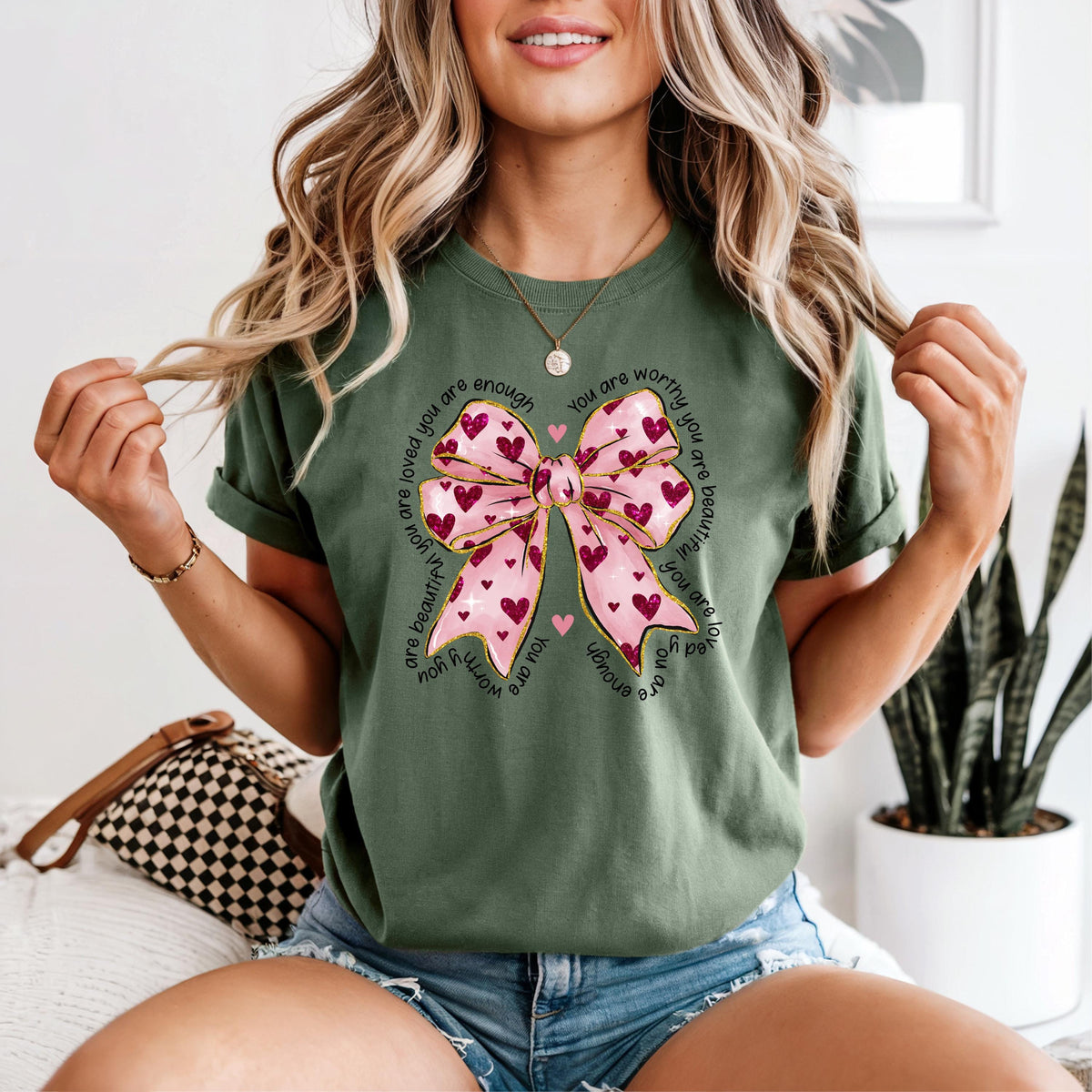 Comfort Colors Affirmation Bow Shirt, Self Love Graphic Tee, Pink Bow T-Shirt, Cute Positive Quote Top, Gift For Her