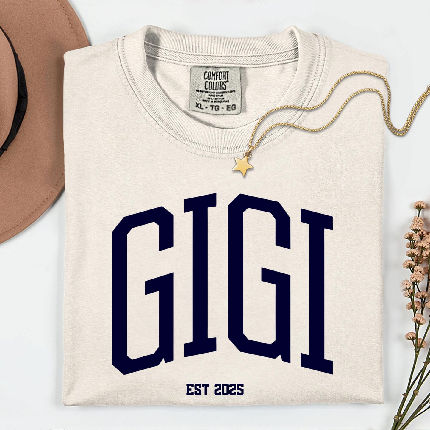 Custom Comfort Colors® Gigi Shirt, Personalized EST Date Grandma Tee, Gift For Grandmas, Pregnancy Reveal Outfit, Mother's Day Gifts