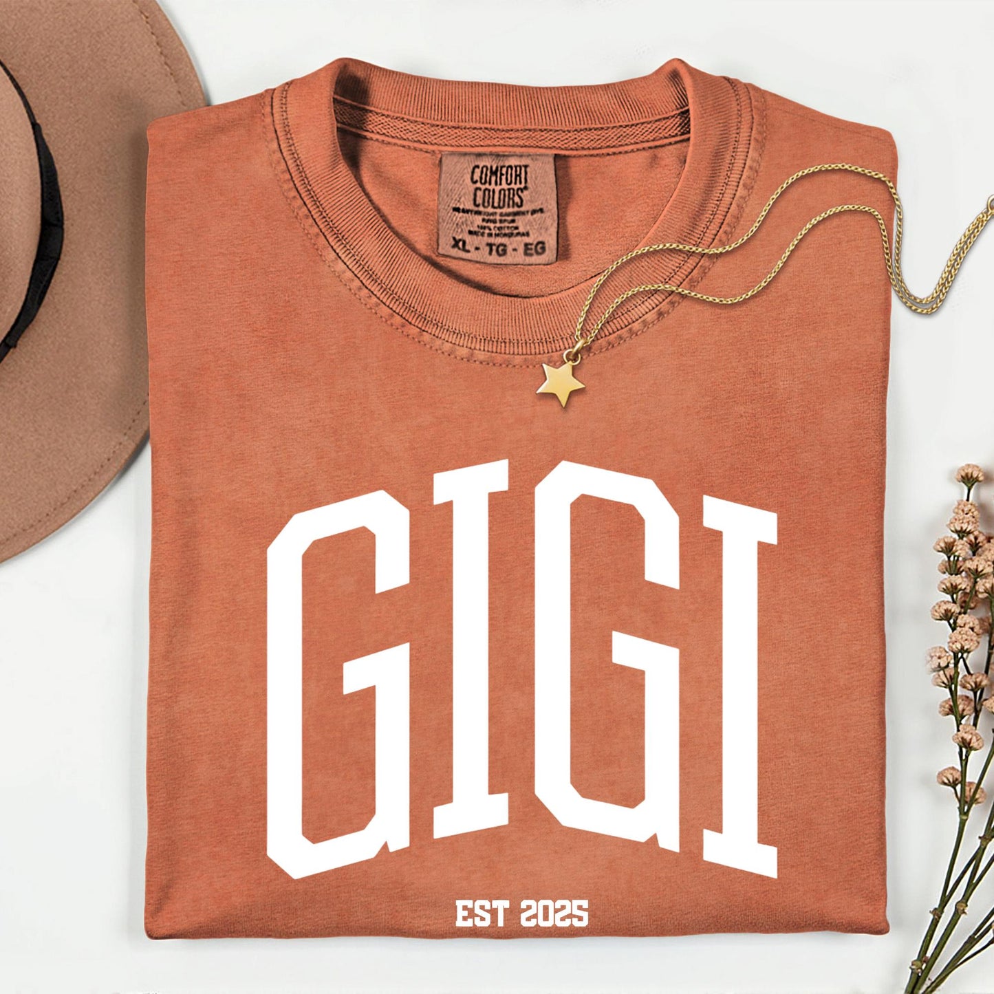 Custom Comfort Colors® Gigi Shirt, Personalized EST Date Grandma Tee, Gift For Grandmas, Pregnancy Reveal Outfit, Mother's Day Gifts