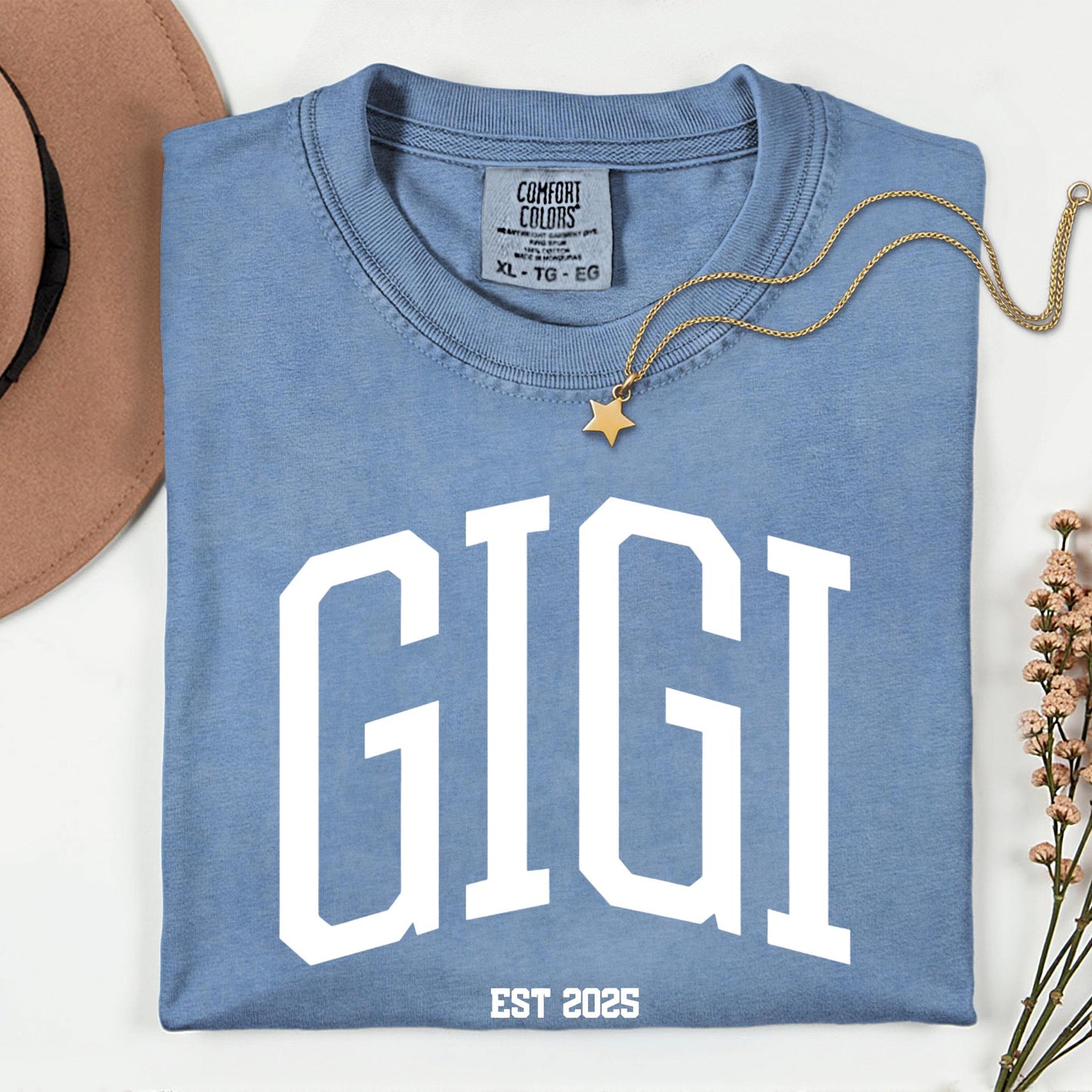 Custom Comfort Colors® Gigi Shirt, Personalized EST Date Grandma Tee, Gift For Grandmas, Pregnancy Reveal Outfit, Mother's Day Gifts