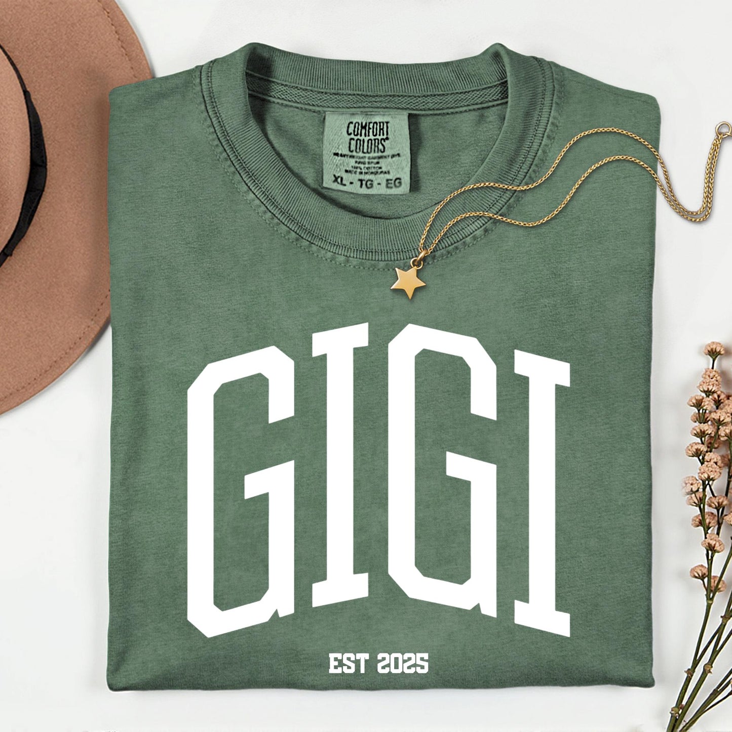 Custom Comfort Colors® Gigi Shirt, Personalized EST Date Grandma Tee, Gift For Grandmas, Pregnancy Reveal Outfit, Mother's Day Gifts