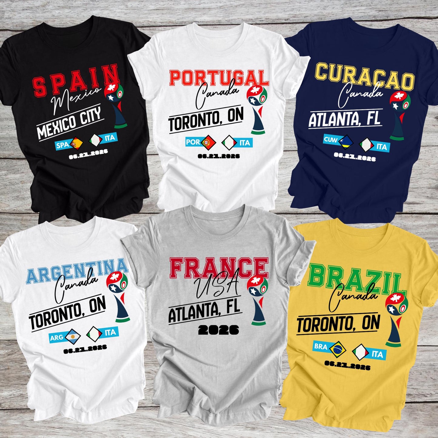 World Cup 2026 Shirt, Custom Destination Tshirt, Personalized Country Match Score United States Canada Mexico Tee