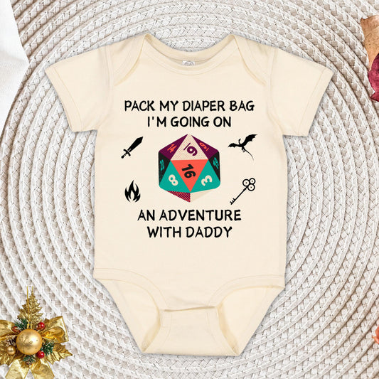 DND Baby Onesie® – Pack My Diaper Bag I’m Going on an Adventure With Daddy, Gamer Baby Gift, Dungeons & Dragons Bodysuit
