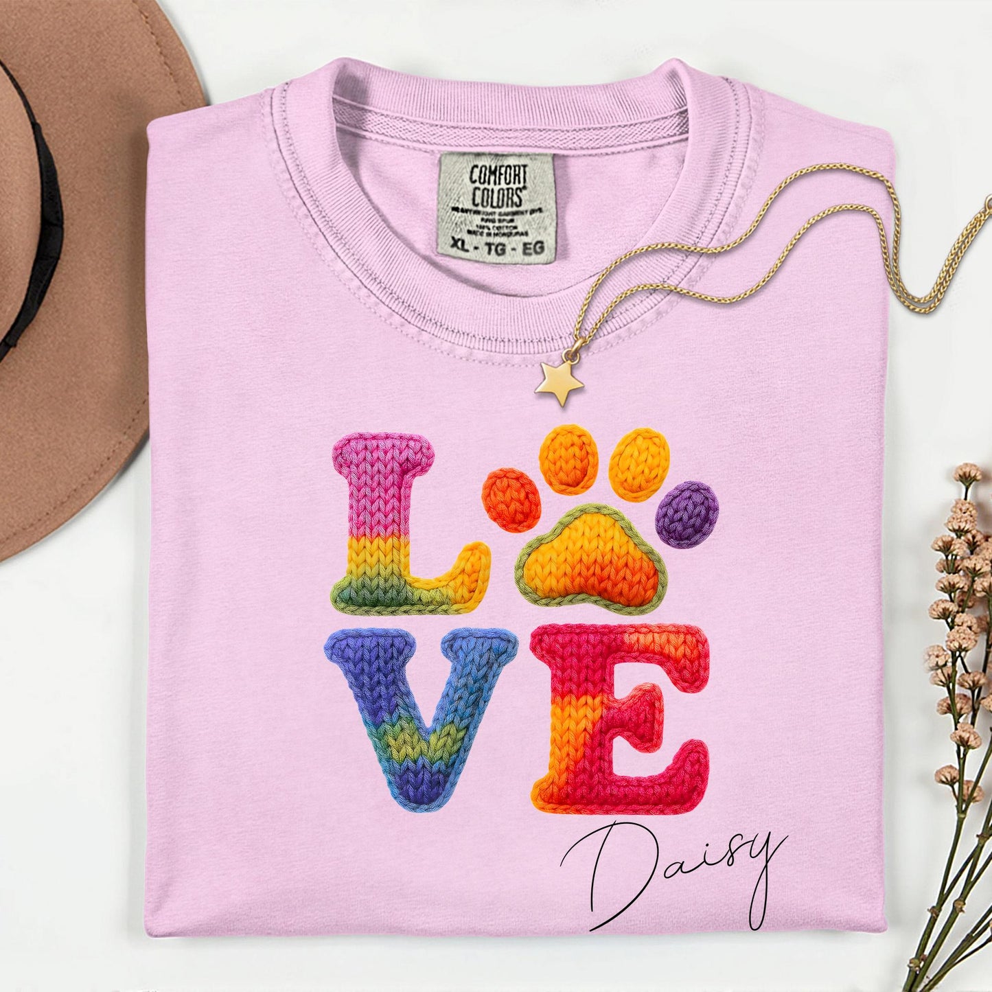 Comfort Colors® Custom Love Shirt, Faux Yarn Knitting Long Sleeve Tee Pet Lovers Valentine Gift