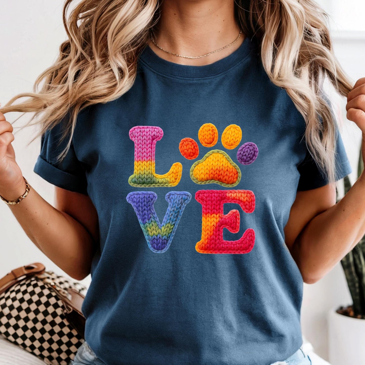 Comfort Colors® Custom Love Shirt, Faux Yarn Knitting Long Sleeve Tee Pet Lovers Valentine Gift