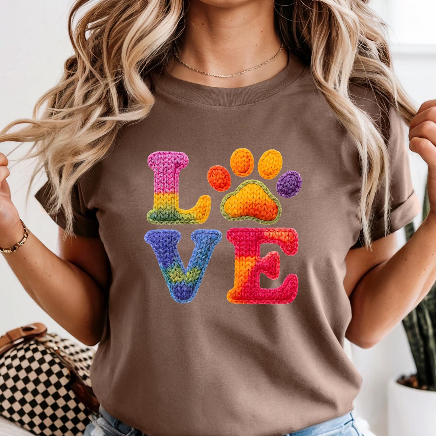 Comfort Colors® Custom Love Shirt, Faux Yarn Knitting Long Sleeve Tee Pet Lovers Valentine Gift