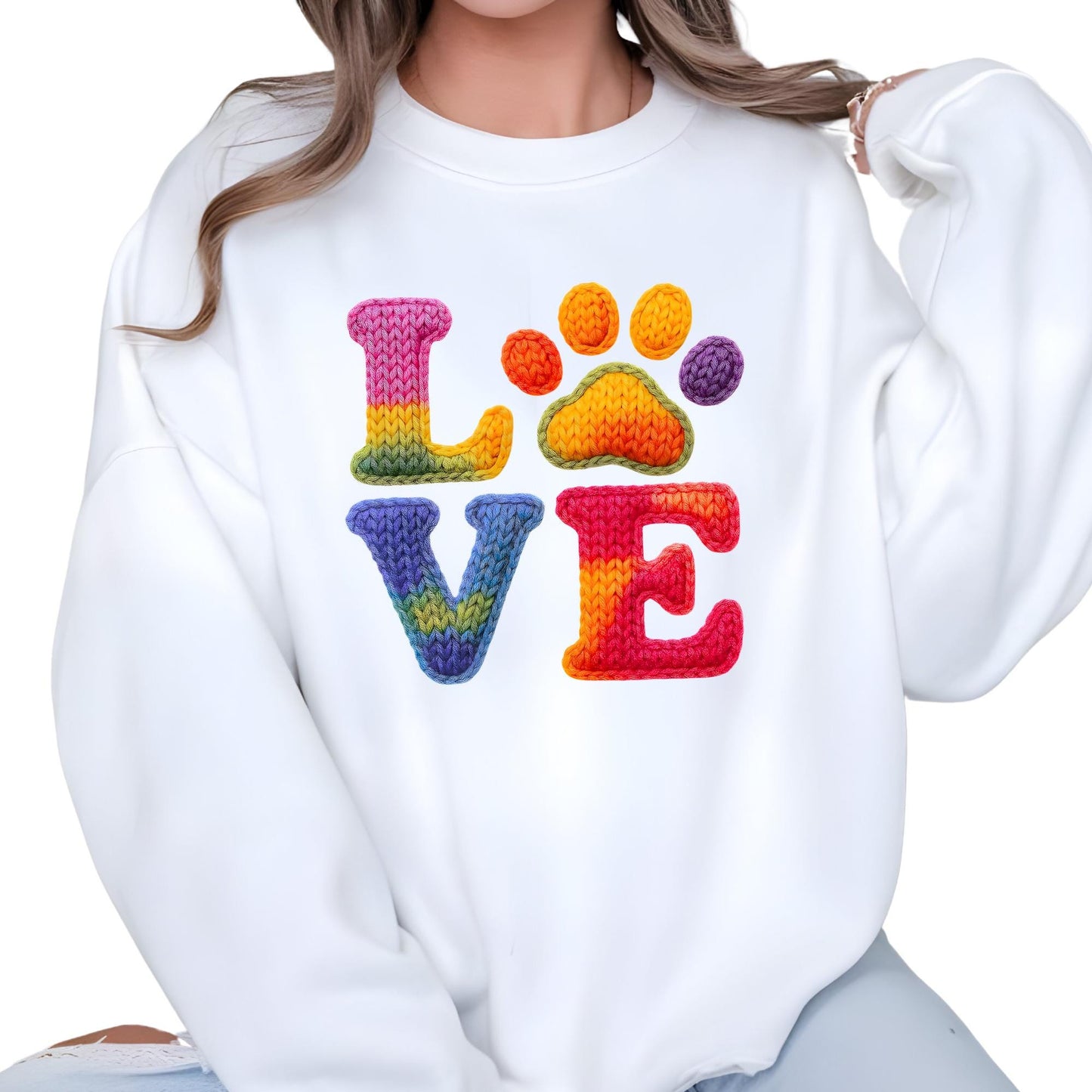 Custom Faux Yarn Love Sweatshirt Valentines Day Gift - Pet Lovers Knitting Hoodie Gifts For Her