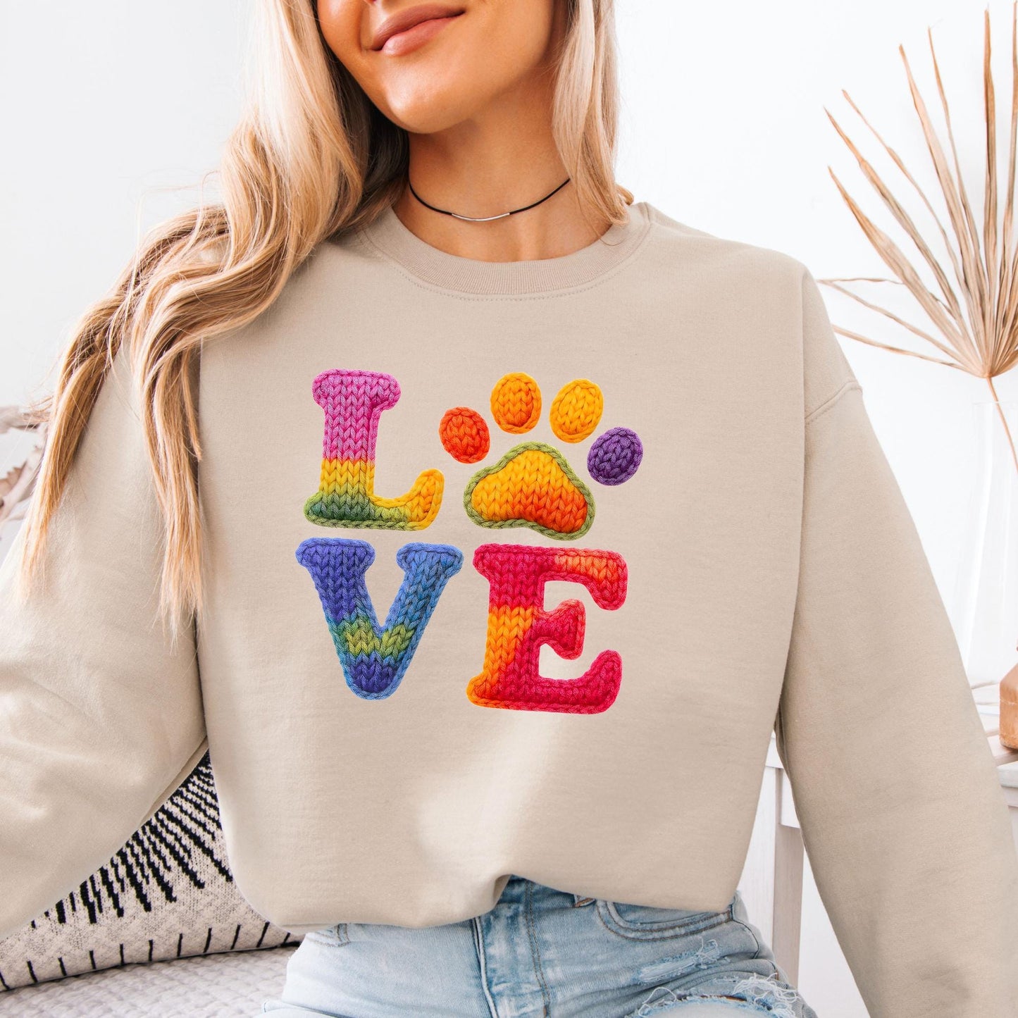 Custom Faux Yarn Love Sweatshirt Valentines Day Gift - Pet Lovers Knitting Hoodie Gifts For Her