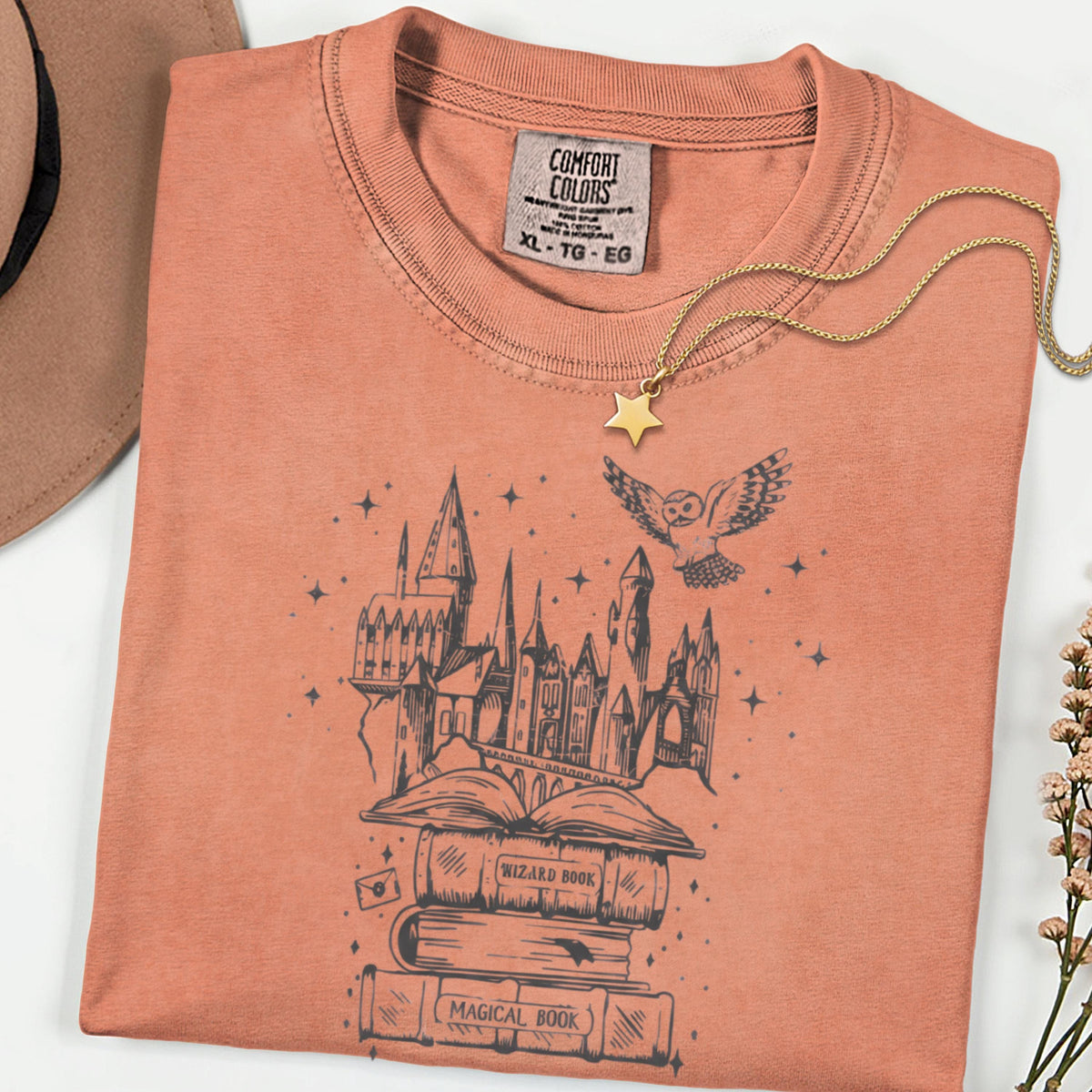 Wizard Castle Comfort Colors® Shirt, Magical Book Graphic Tee, Fantasy Owl T Shirt, Witchy Aesthetic Shirt, Cozy Book Lover Tee