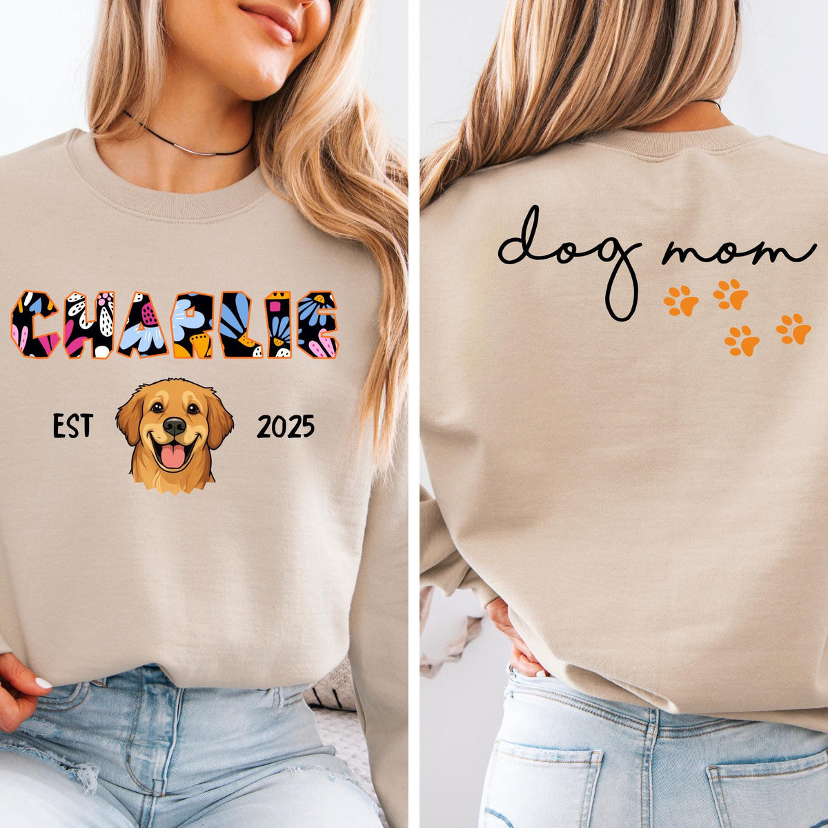 Custom Dog Portrait Cat Mom Pet Photo Sweatshirt