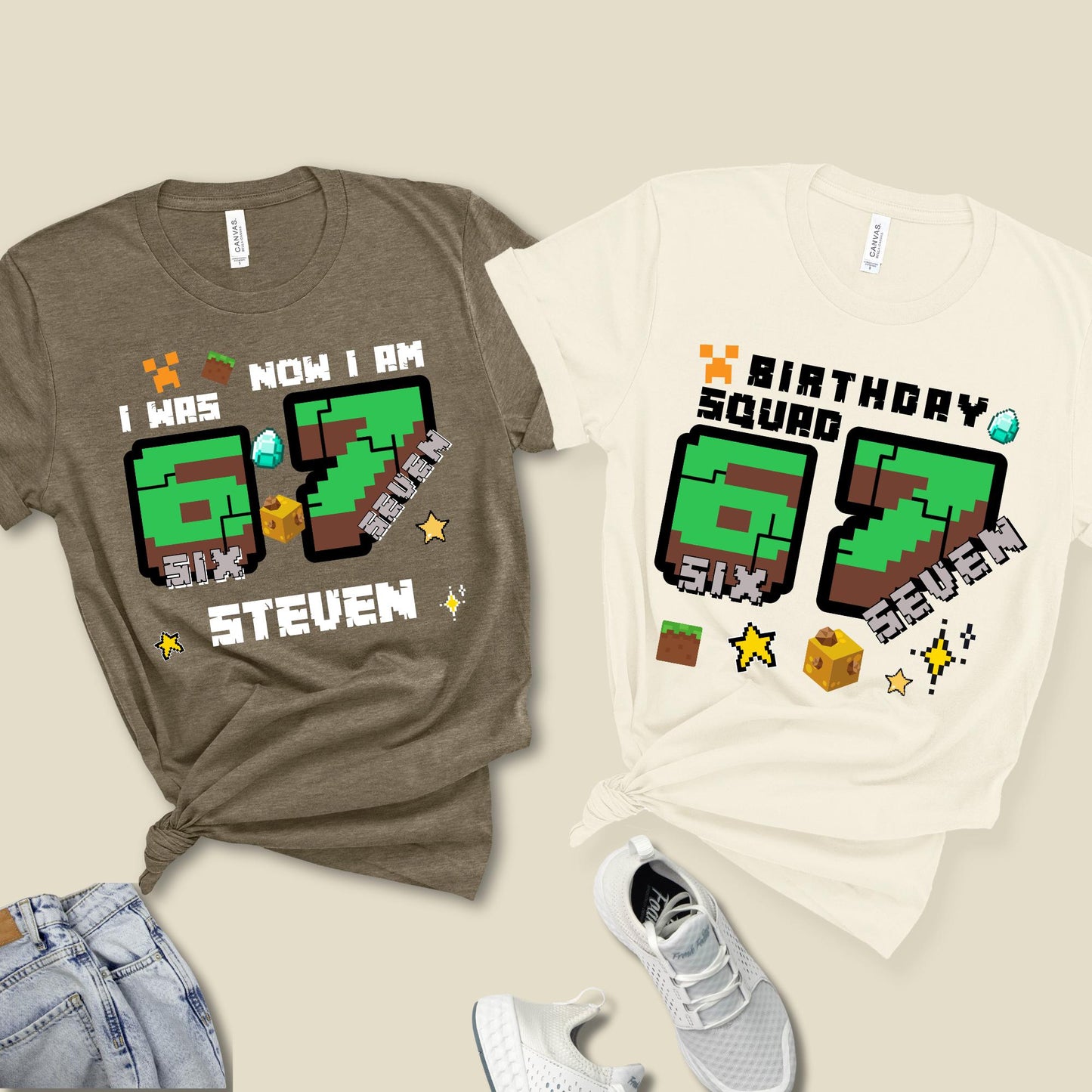 Custom Six Seven Game Kids Shirt, Family Matching 6 7 Gamer Birthday Squad Tshirt, 67 Meme Gift
