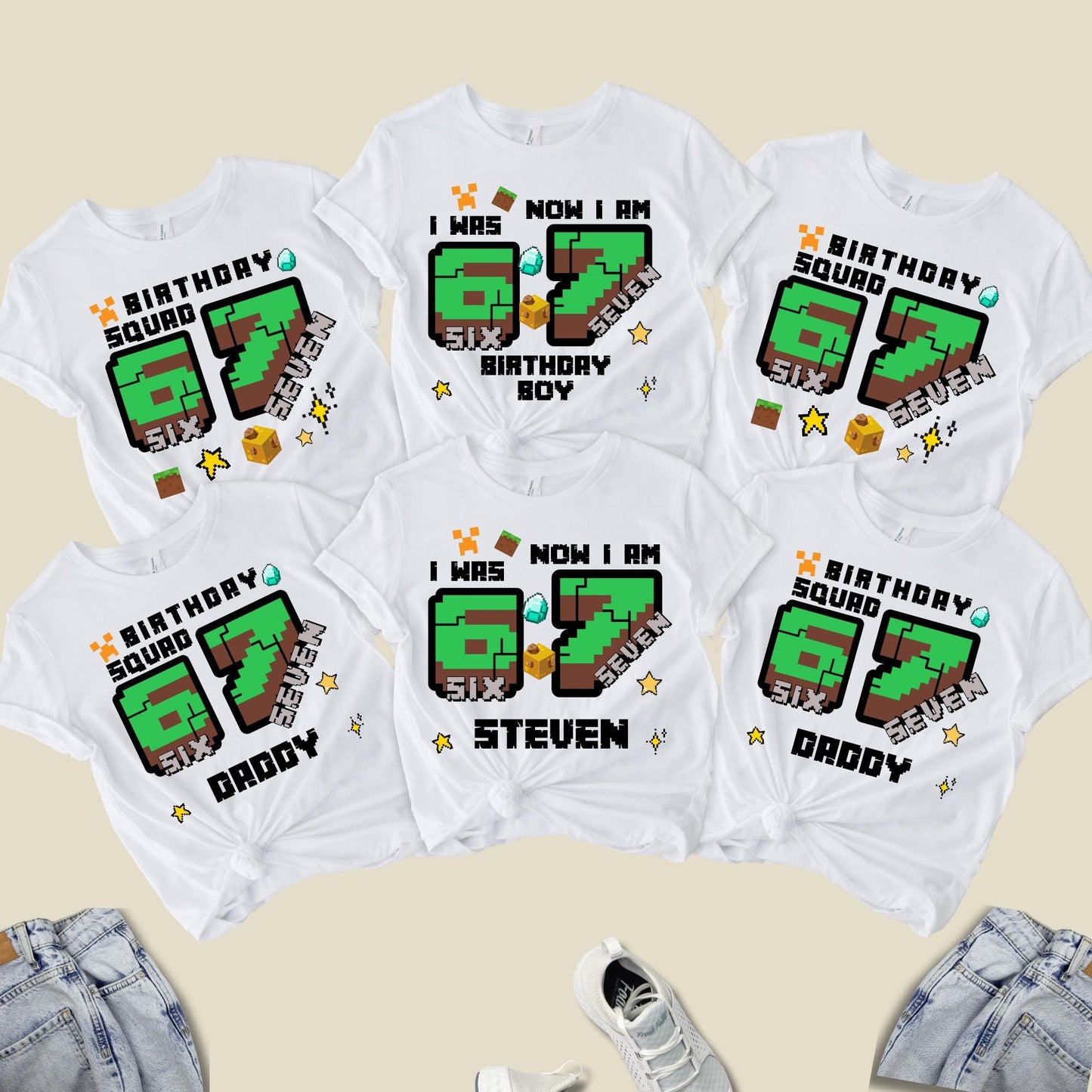 Custom Six Seven Game Kids Shirt, Family Matching 6 7 Gamer Birthday Squad Tshirt, 67 Meme Gift