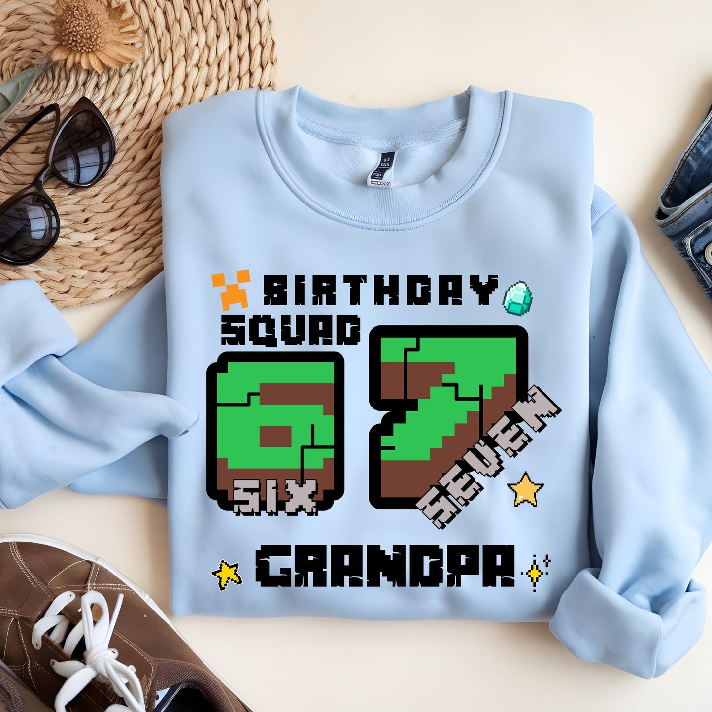 Personalized Gamer 6 7 Sweatshirt, I Was Six Now I Am Seven Birthday Squad Sweat, Pixel Meme Hoodie