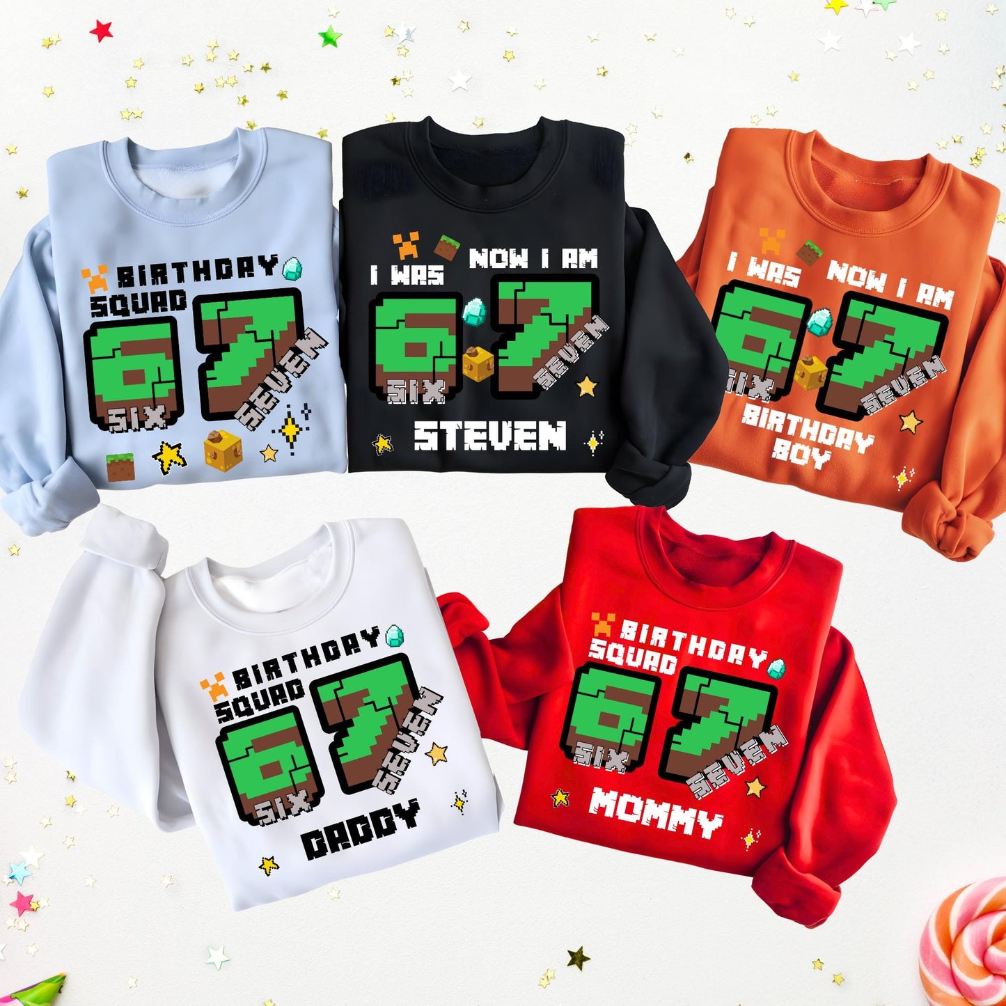 Personalized Gamer 6 7 Sweatshirt, I Was Six Now I Am Seven Birthday Squad Sweat, Pixel Meme Hoodie