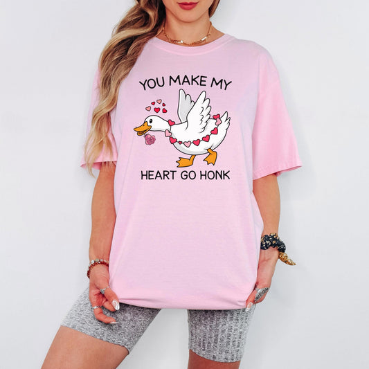 Comfort Colors® Valentine Goose Shirt, You Make My Heart Go Honk, Funny Romantic Goose Lover Gift, Cute Valentine Shirt