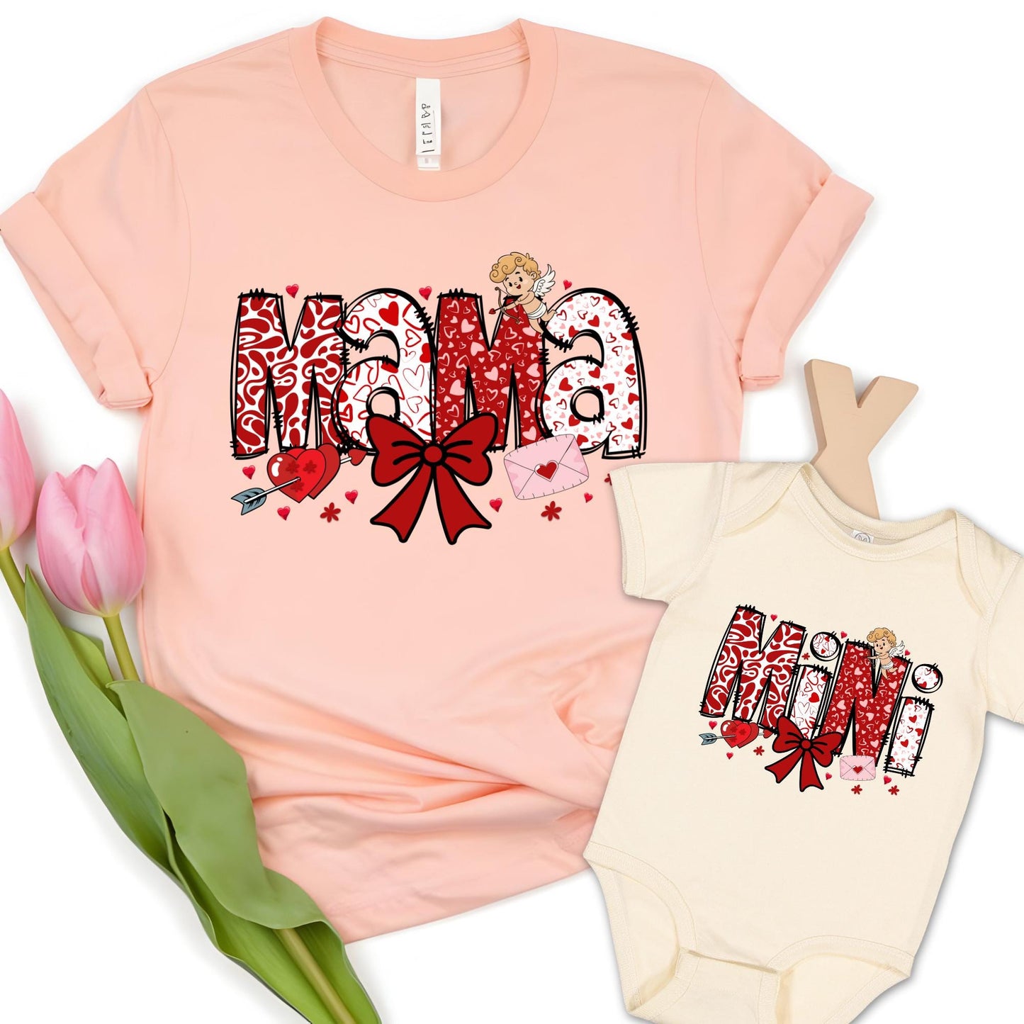 Mama and Mini Shirt Matching Mom Daughter Outfit Valentines Day Gift for Wife Mother Baby Shirts New Mom Gift Coquette Mama Tshirt