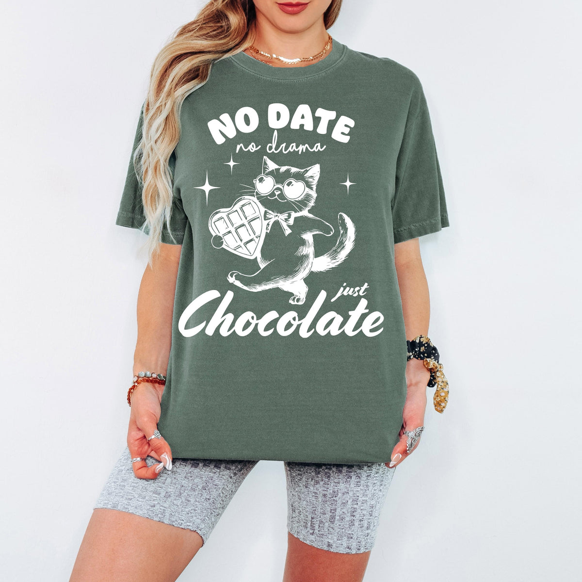 Comfort Colors® Personalized Shirt, No Date No Drama Just Chocolate Cat Tee, Funny Valentine Graphic Tshirt, Oversized Vintage Aesthetic Top