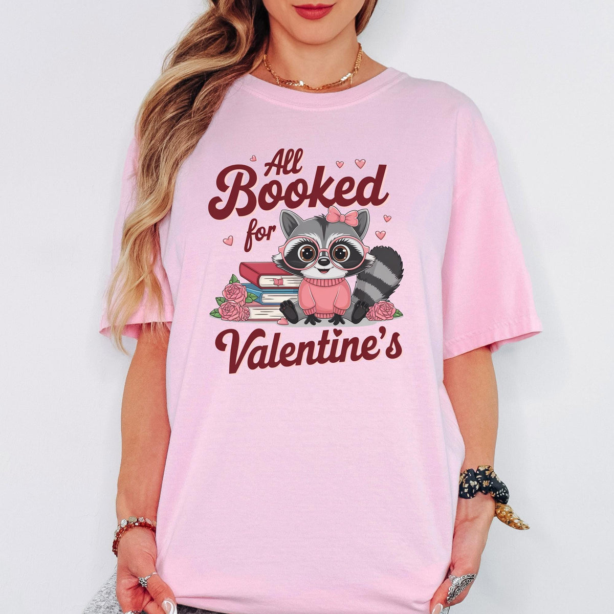 Comfort Colors® Bookish Valentine Shirt, All Booked Floral Book Tee, Teacher Valentine Gift, Cozy Book Lover Graphic T-Shirt