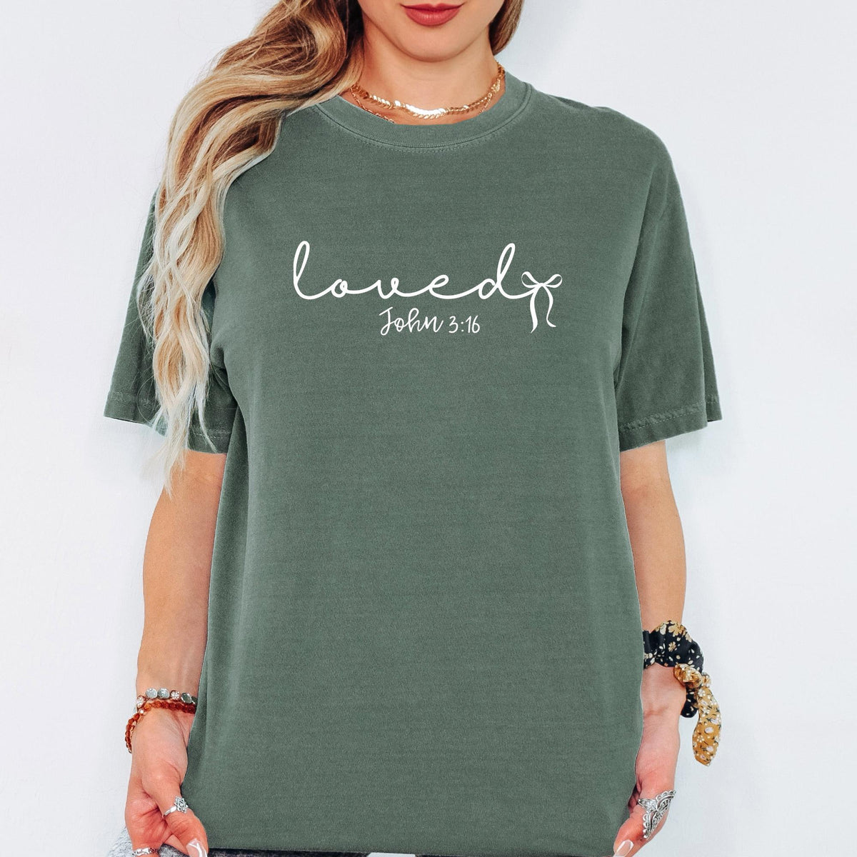 Comfort Colors® Loved John 3:16 Shirt, Christian Valentine Faith Tee, Bible Verse Graphic T-Shirt, Meaningful Gift for Her