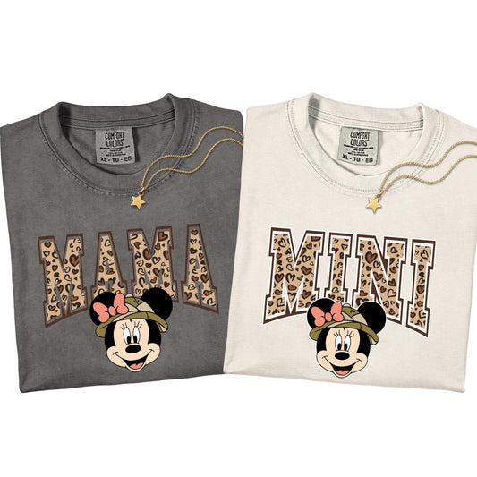 Comfort Colors® Mama Mini Matching Shirt, Leopard Minnie Tee, Disney Vacation Long Sleeve Tshirt