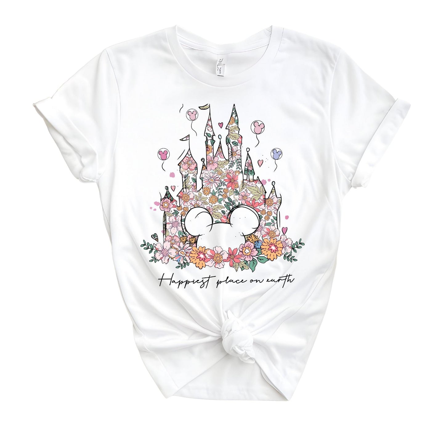 Disney Shirt Happiest Place On Earth Tee Magic Kingdom Tshirt Matching Retro Floral Disney Castle Shirts