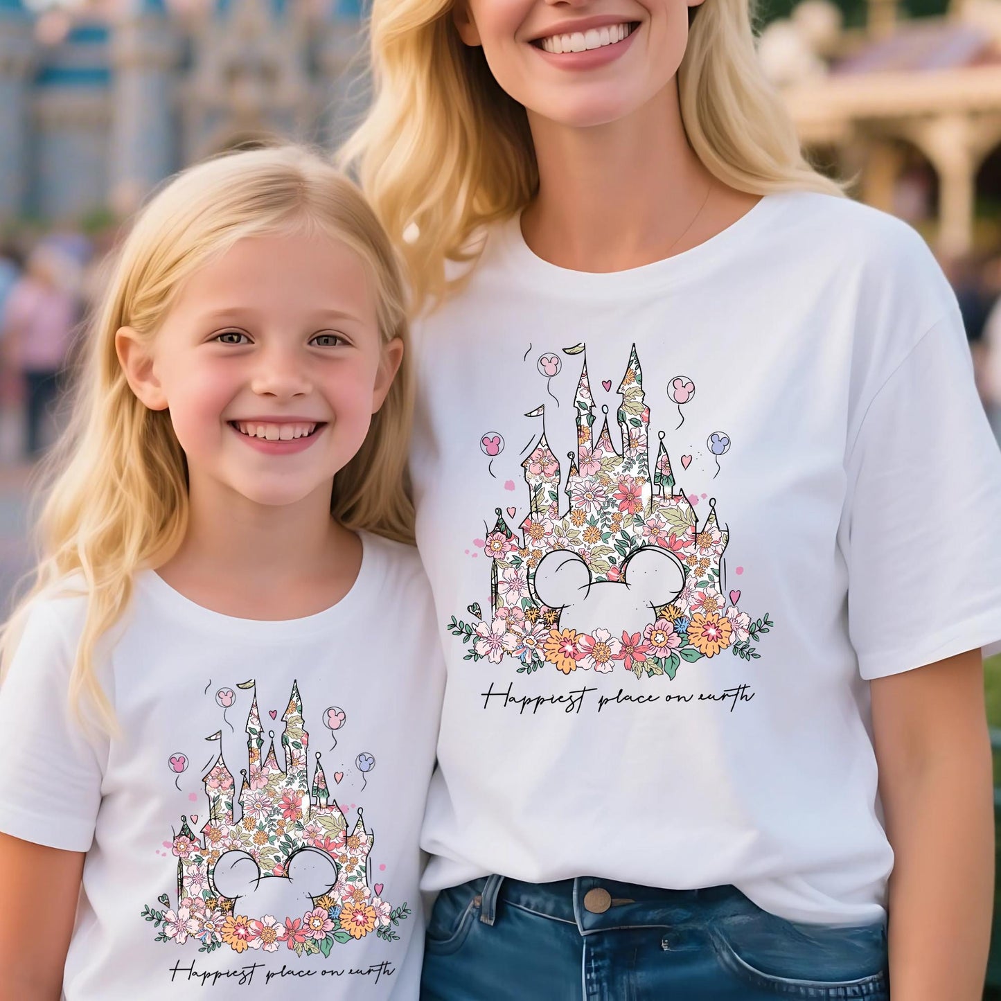 Disney Shirt Happiest Place On Earth Tee Magic Kingdom Tshirt Matching Retro Floral Disney Castle Shirts