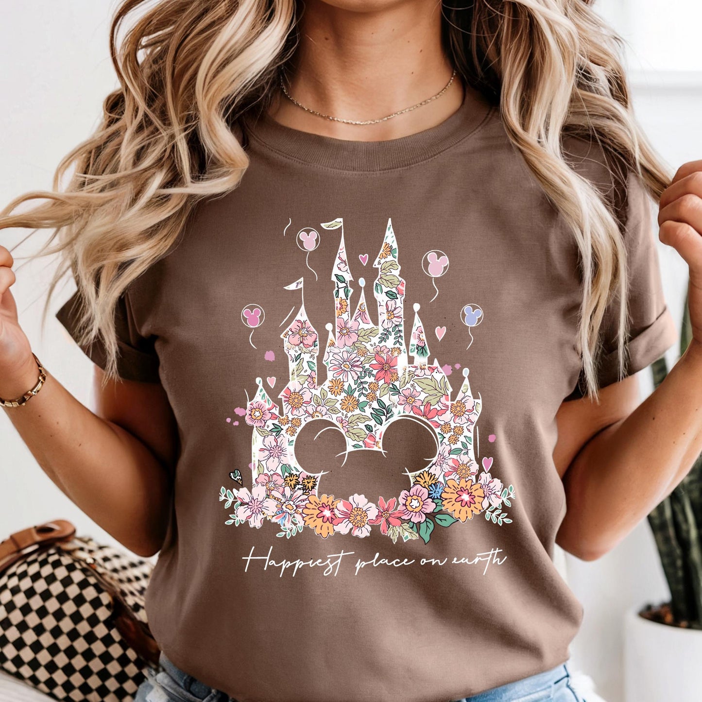 Comfort Colors® Disney Shirt Happiest Place On Earth Tee Cute Retro Floral Magical Castle Long Sleeve Shirt