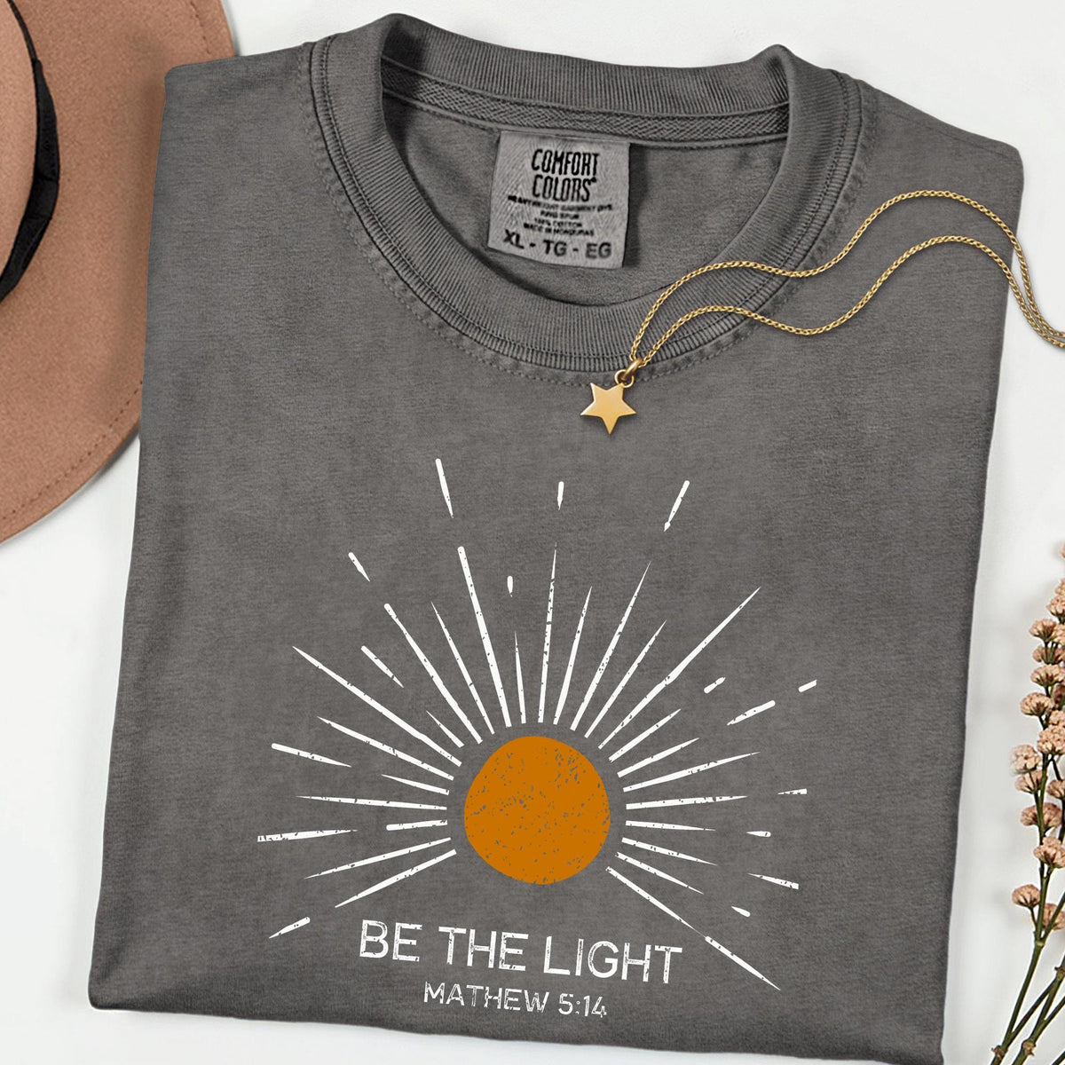 Comfort Colors® Be The Light Christian Shirt, Faith Inspired Bible Verse Tee, Jesus Lover Apparel, Sunlight Religious T-Shirt