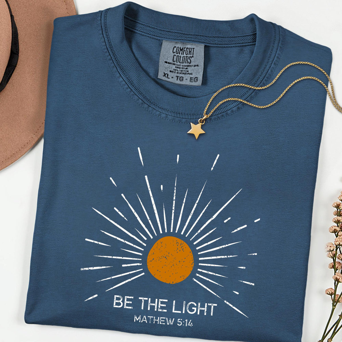 Comfort Colors® Be The Light Christian Shirt, Faith Inspired Bible Verse Tee, Jesus Lover Apparel, Sunlight Religious T-Shirt