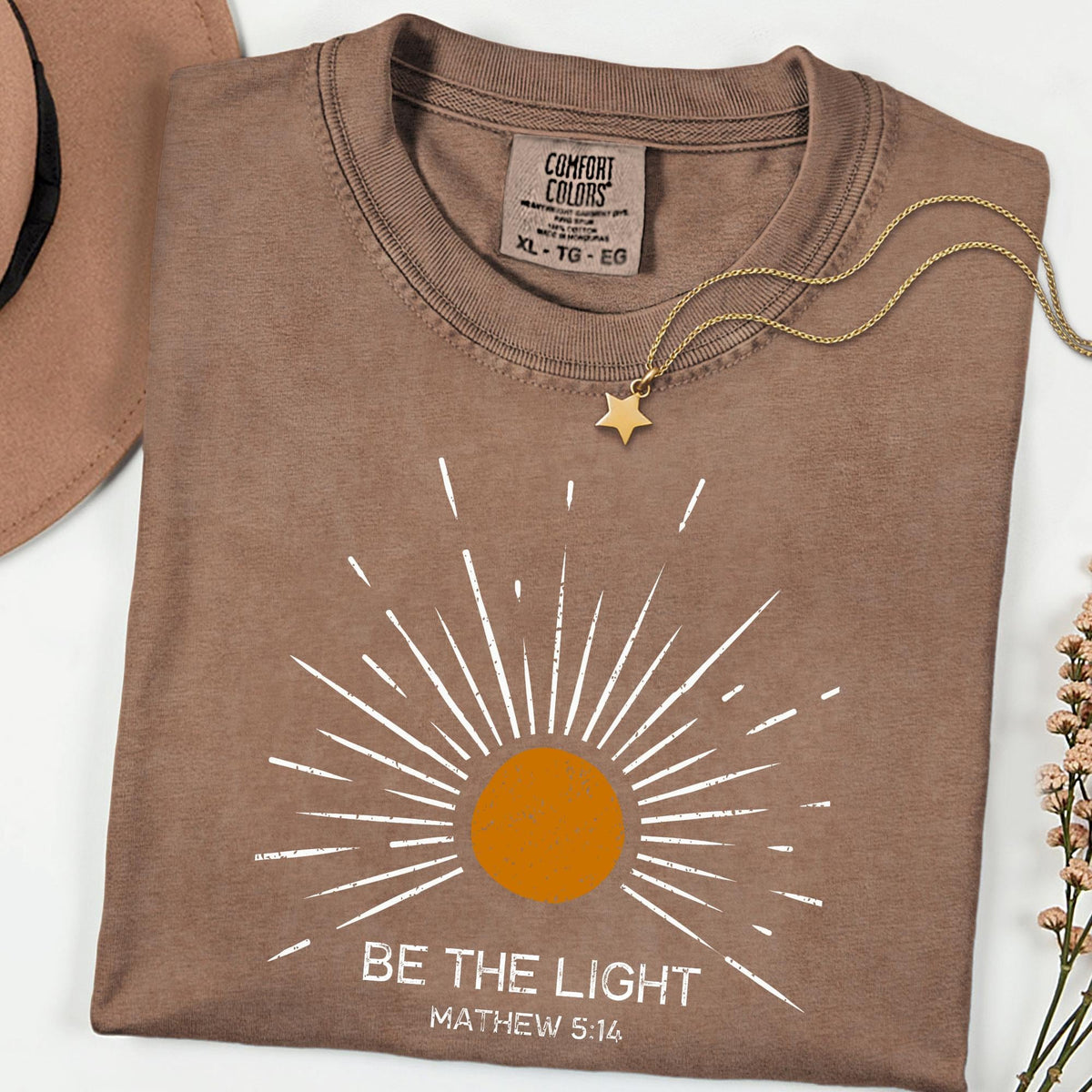 Comfort Colors® Be The Light Christian Shirt, Faith Inspired Bible Verse Tee, Jesus Lover Apparel, Sunlight Religious T-Shirt