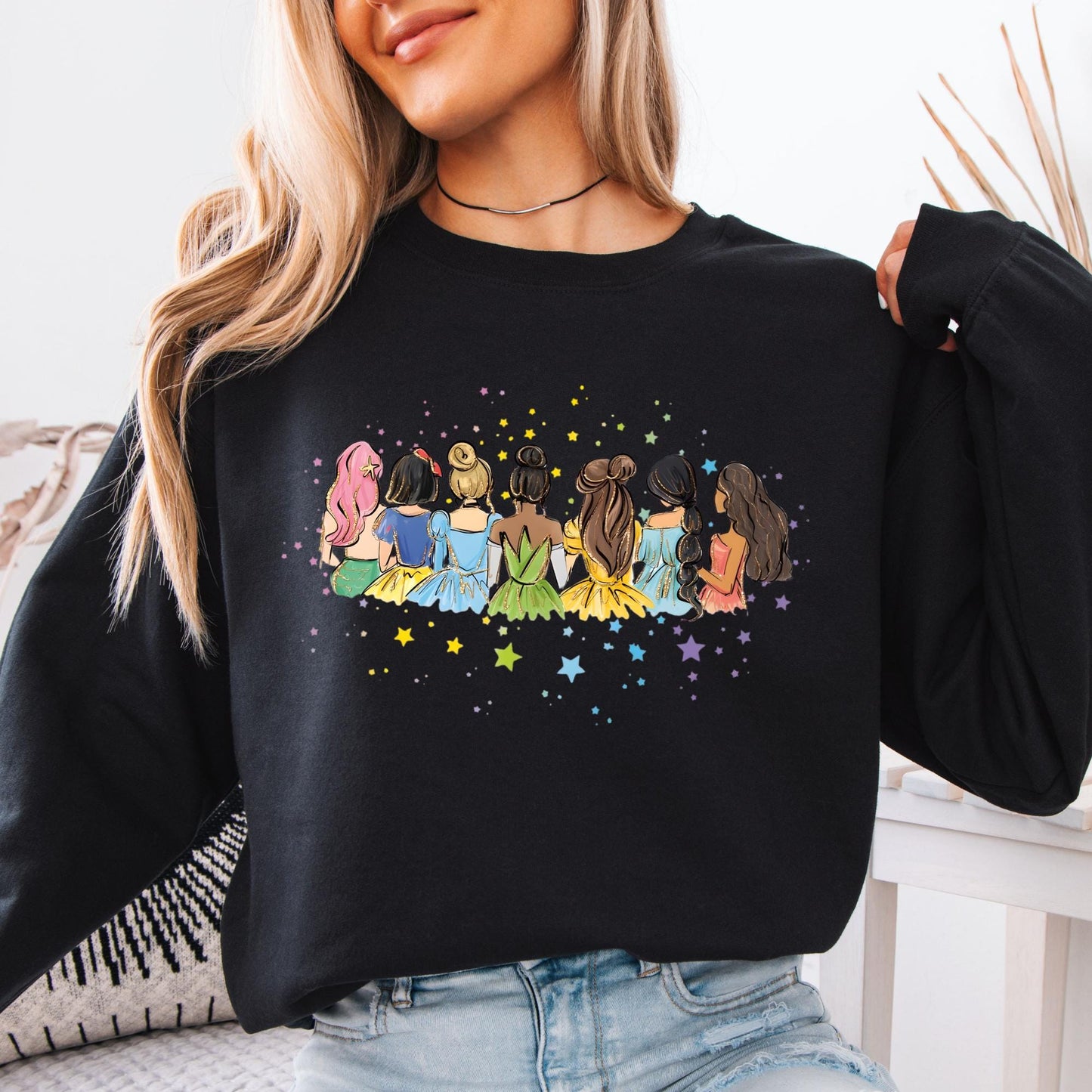 Watercolor Disney All Princess Sweatshirt, Disney Trip Hoodie, Disneyworld Princess Sweat Gift