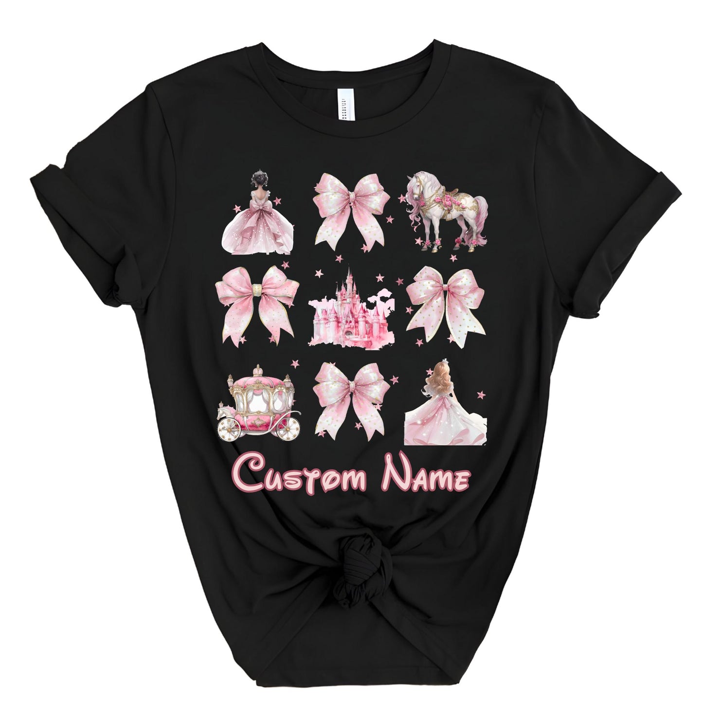 Personalized Disney Cinderella Watercolor Coquette Bow Shirts, Magic Kingdom Disneyland Family Trip Tee, Custom Princess Shirt