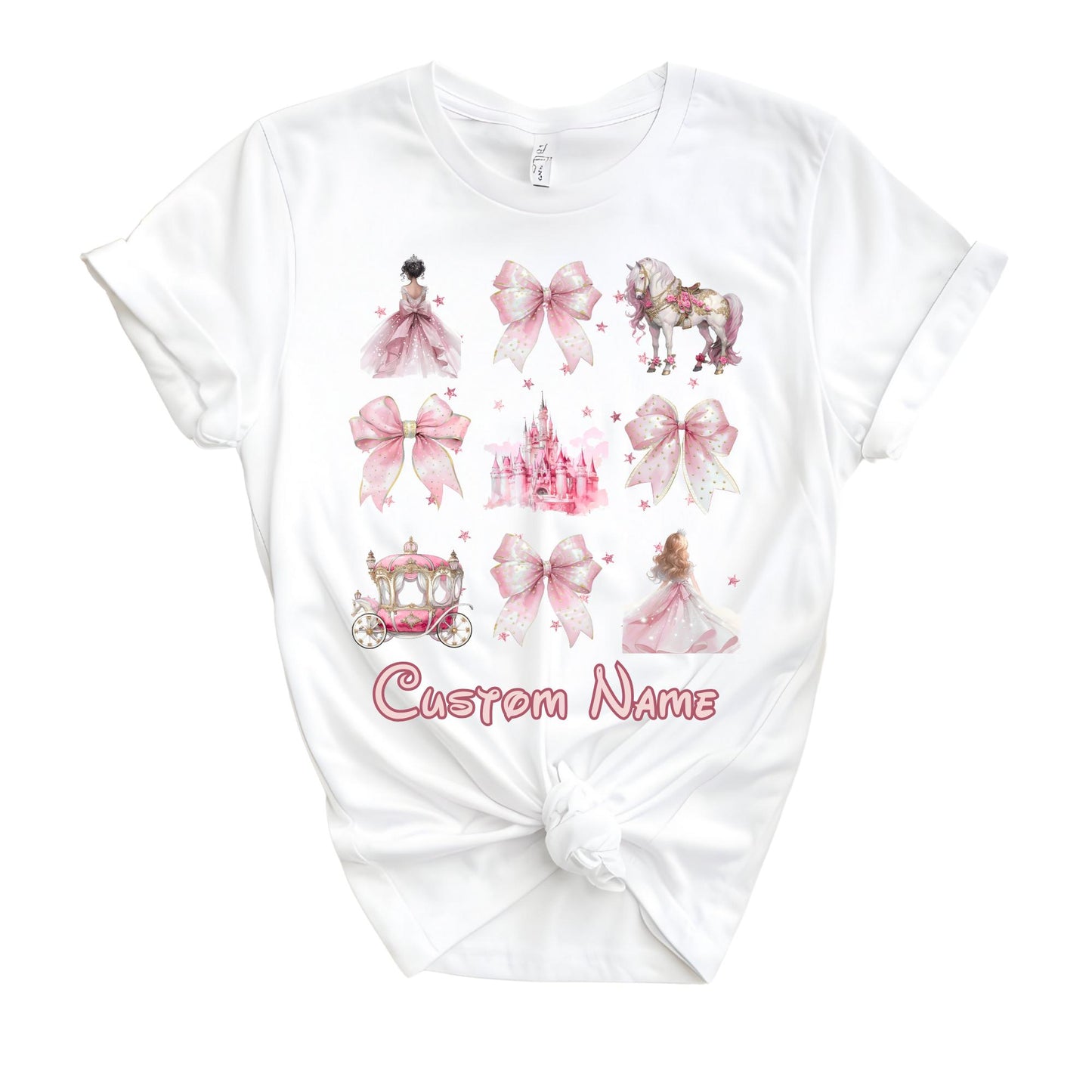 Personalized Disney Cinderella Watercolor Coquette Bow Shirts, Magic Kingdom Disneyland Family Trip Tee, Custom Princess Shirt
